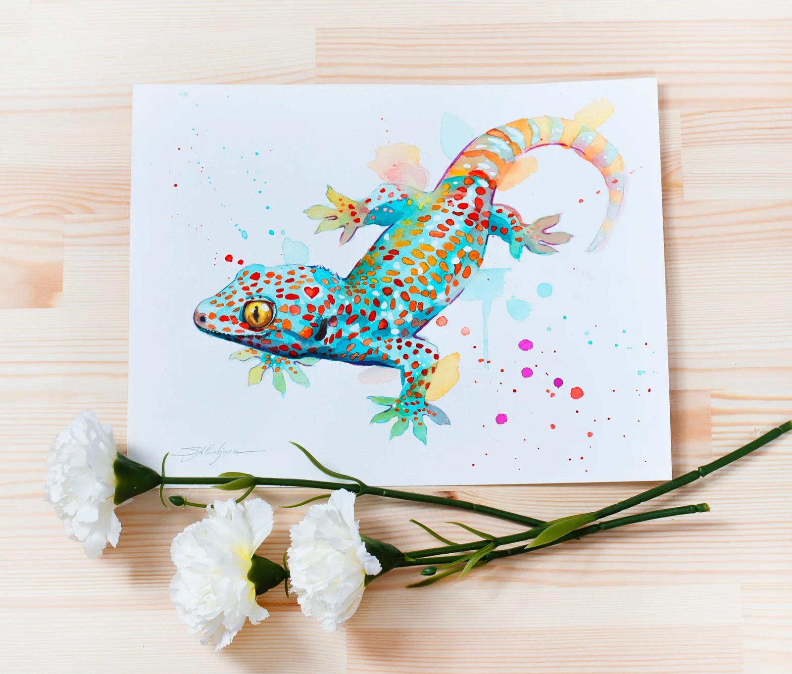 "Tokay Gecko" Original Watercolor Painting,Lizard