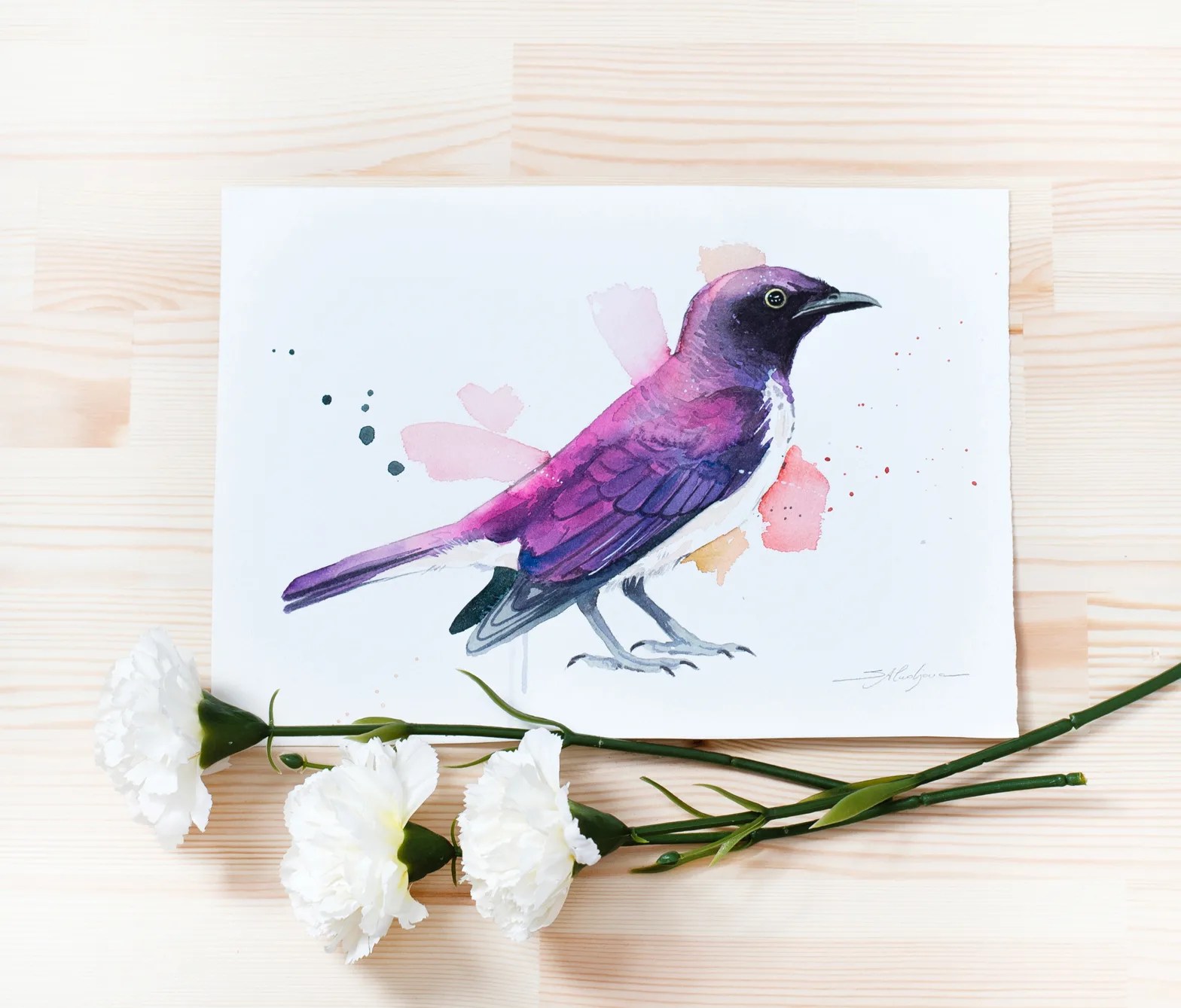 "Amethyst starling or Violet-backed starling" Original Watercolor Painting bird