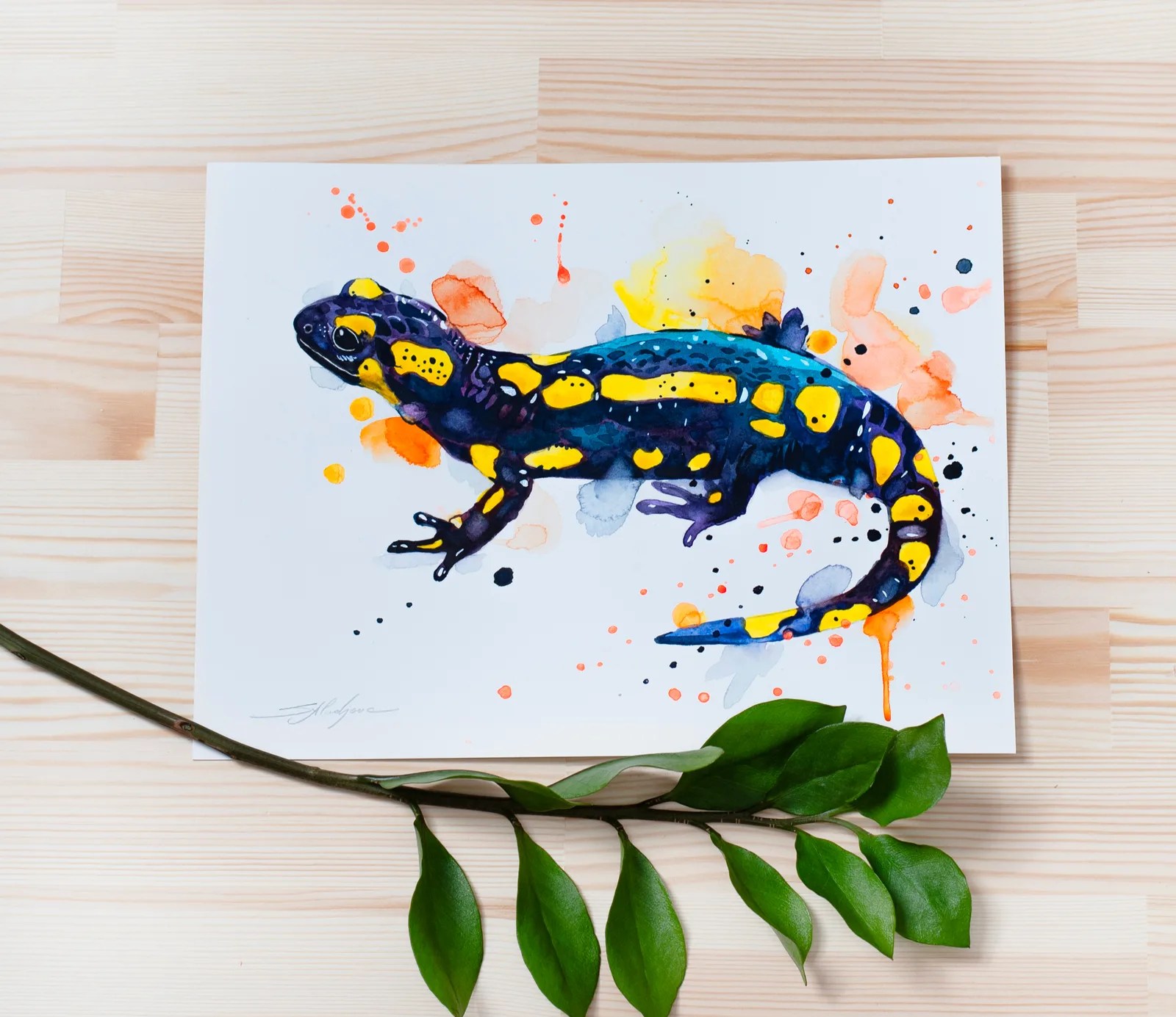 "Fire salamander" Original Watercolor Painting