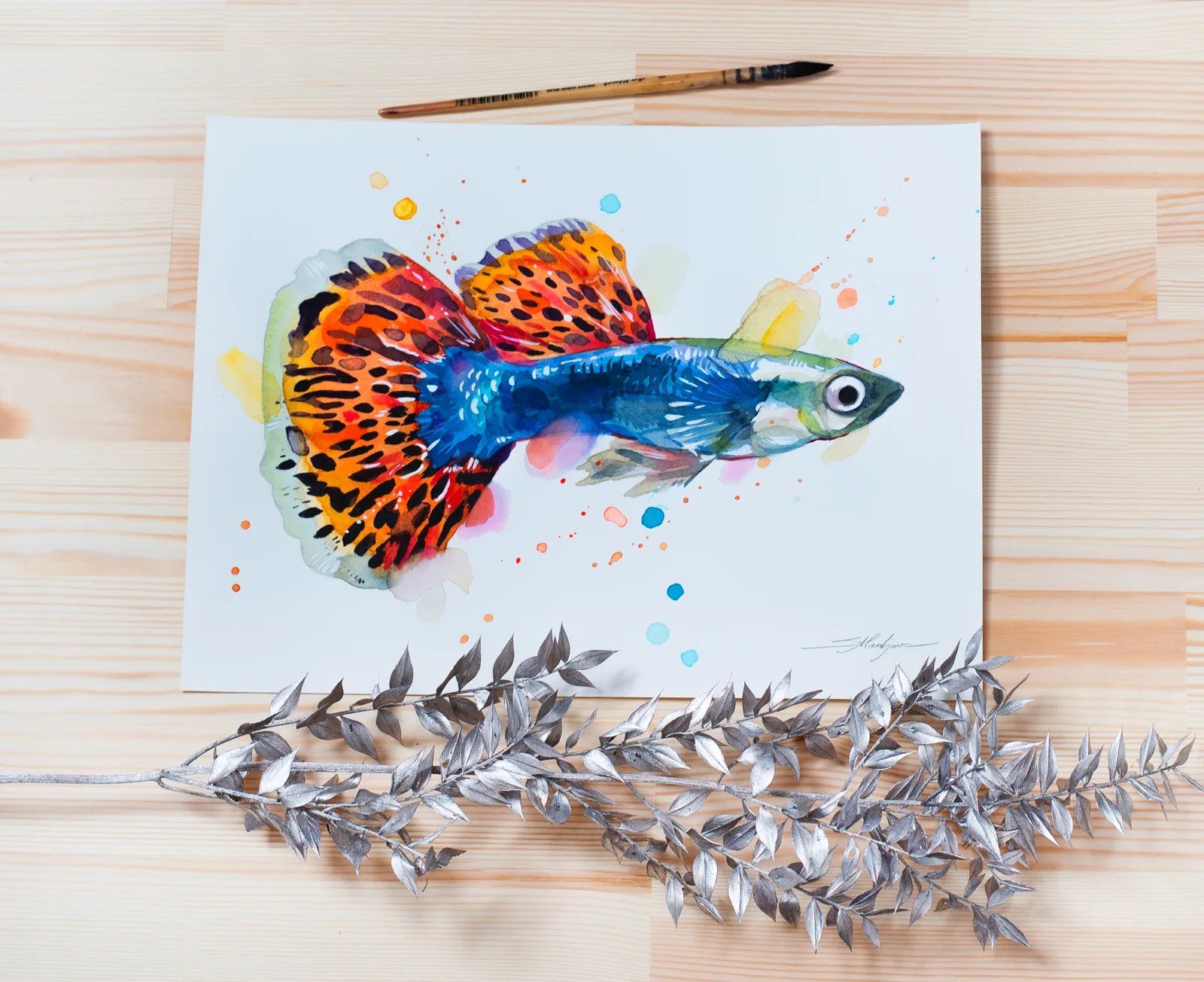 "Guppy, Rainbow fish" Original Watercolor Painting