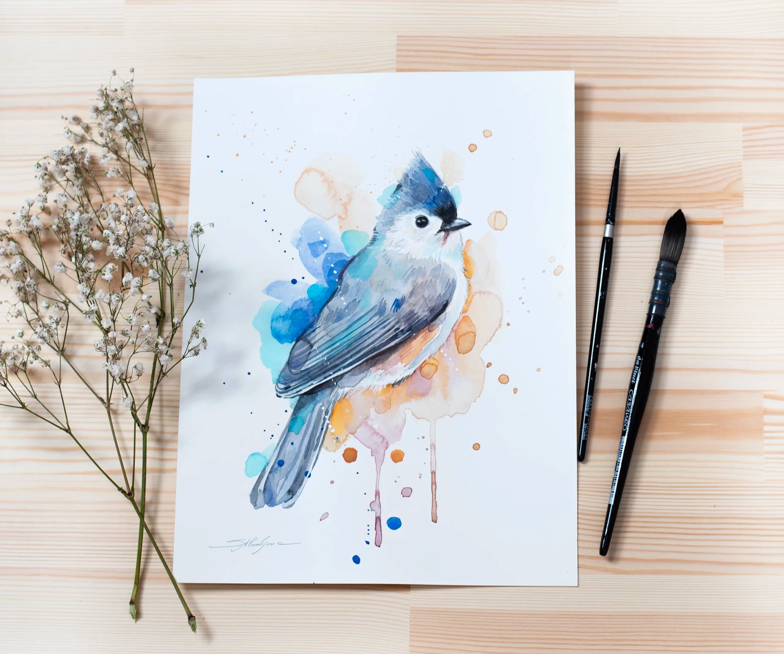 "Tufted Titmouse" Original Watercolor Painting, bird