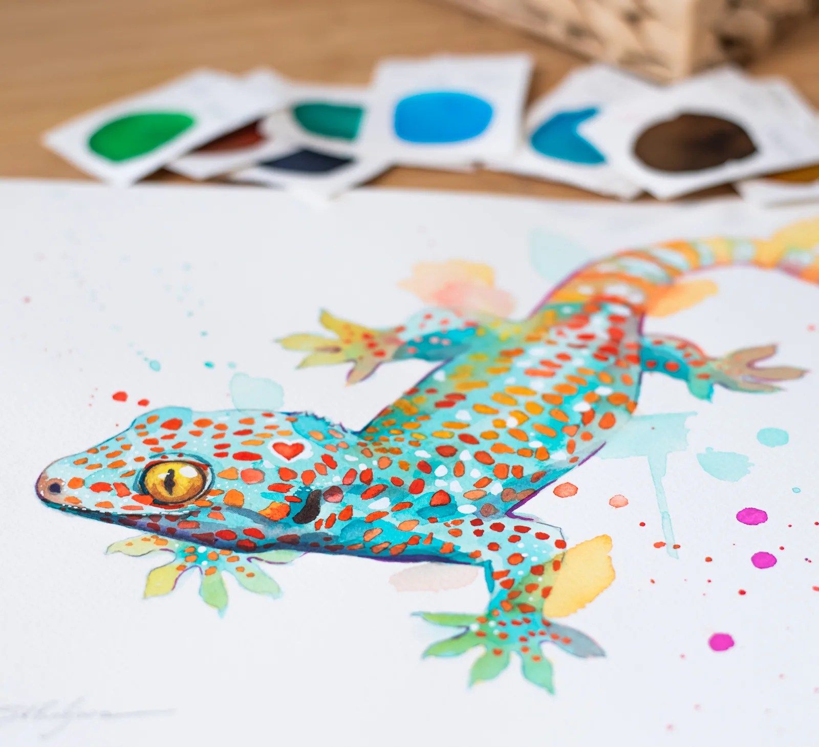 "Tokay Gecko" Original Watercolor Painting,Lizard