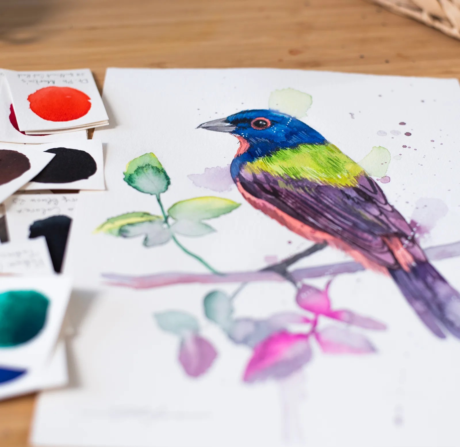 "Painted-Bunting" Original Watercolor Painting, bird