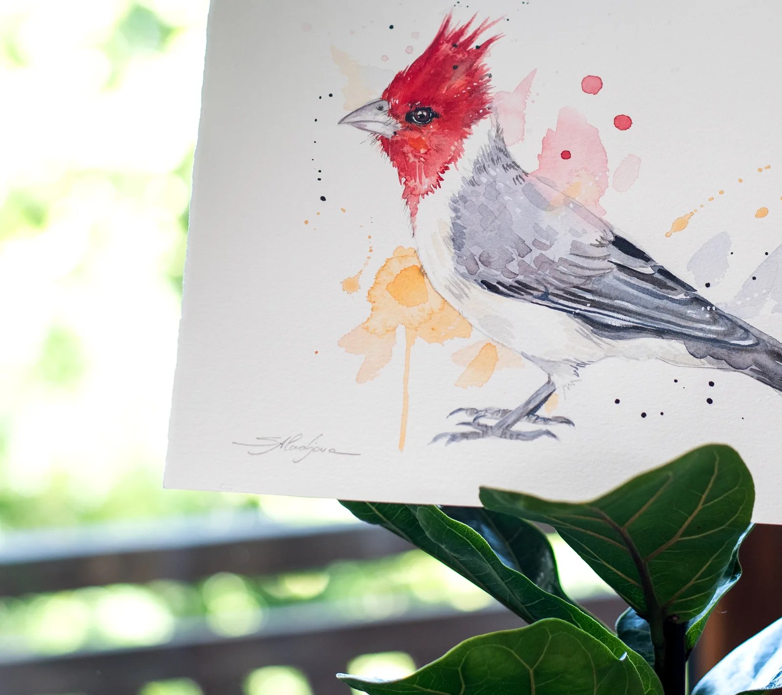 "Red-crested cardinal" Original Watercolor Painting, bird