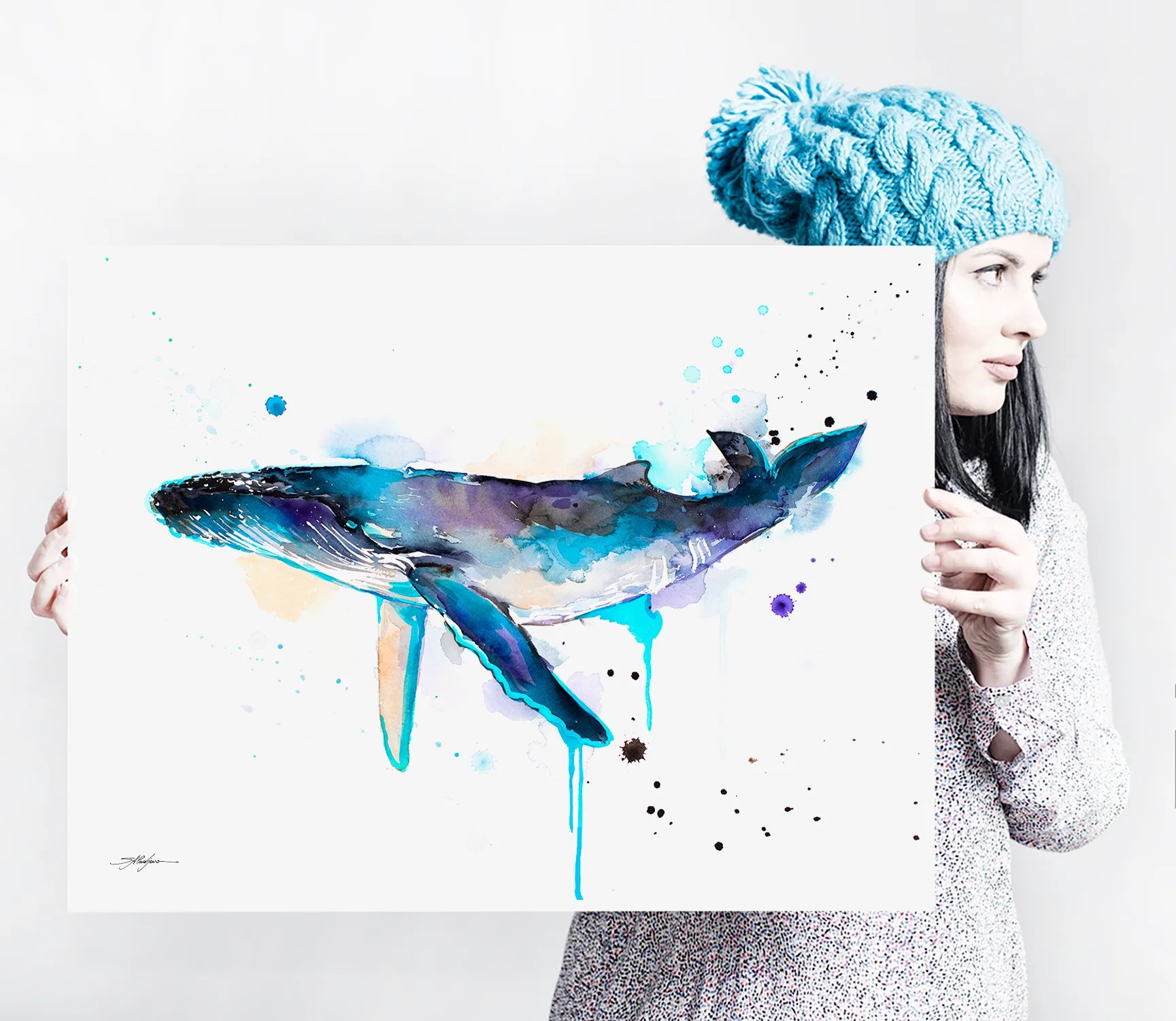 Humpback whale watercolor painting print by Slaveika Aladjova, art, animal,