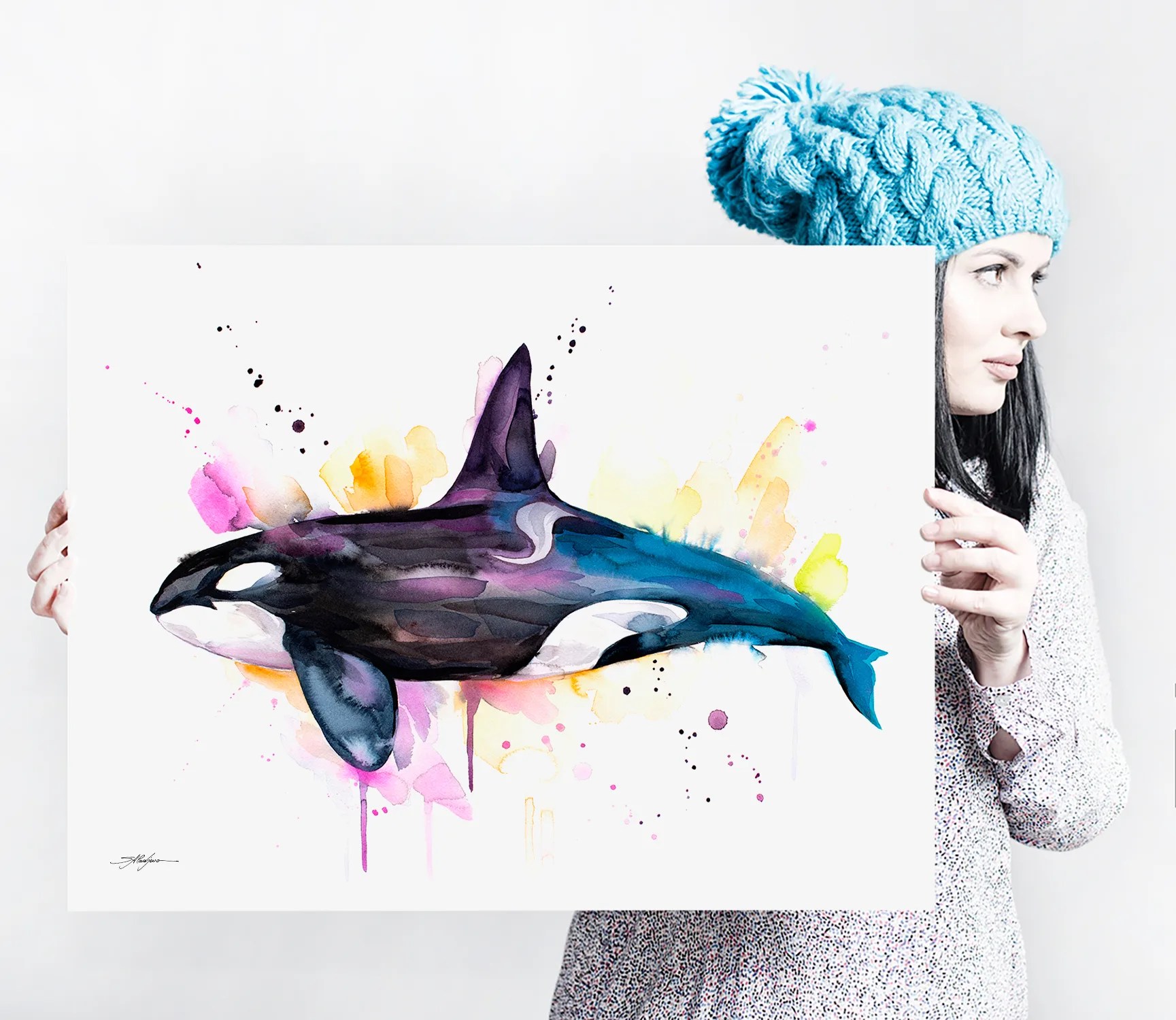 Killer whale watercolor painting, limited edition art print by Slaveika Aladjova, view 3
