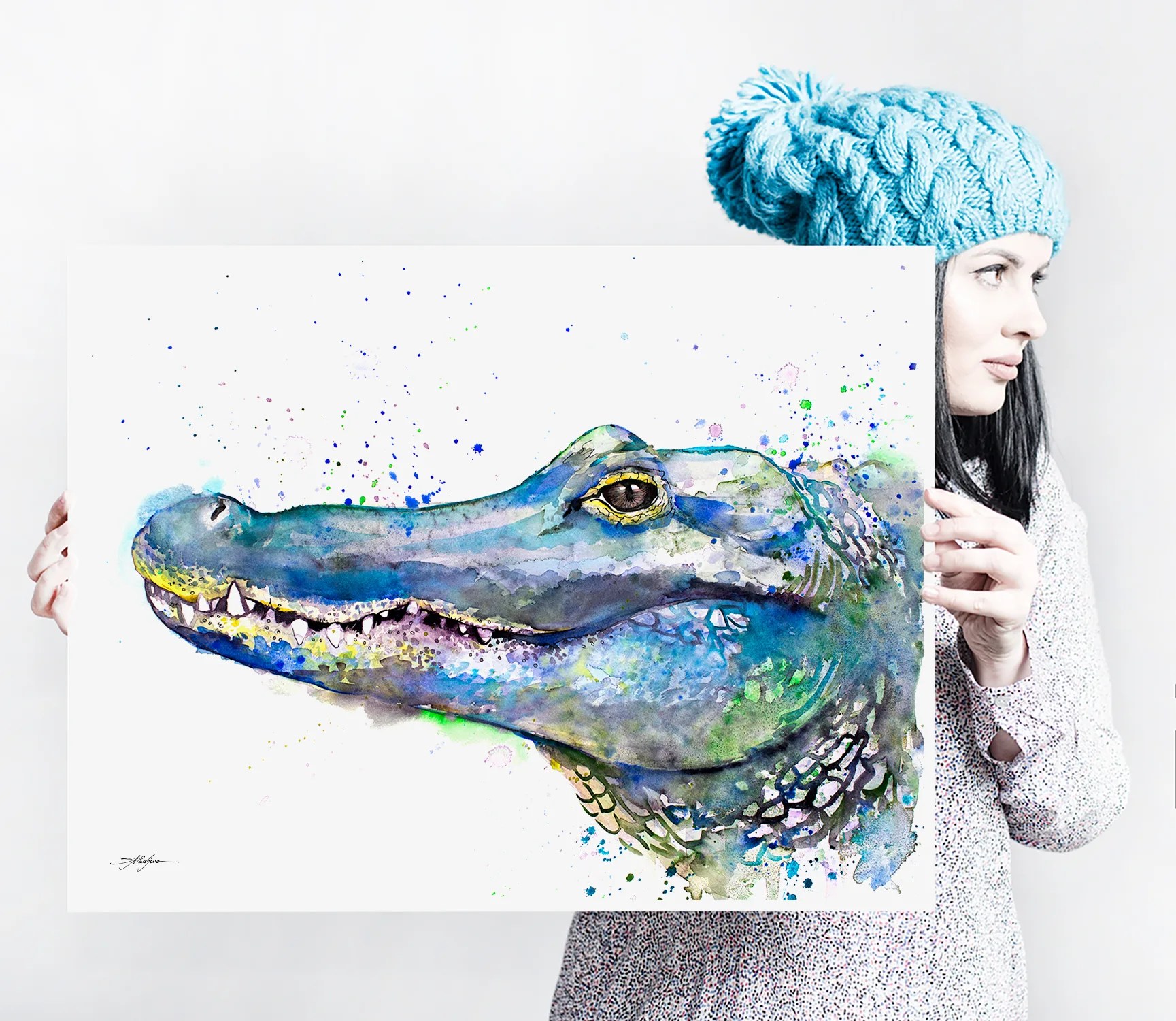 Crocodile watercolor painting, limited edition art print by Slaveika Aladjova, view 4