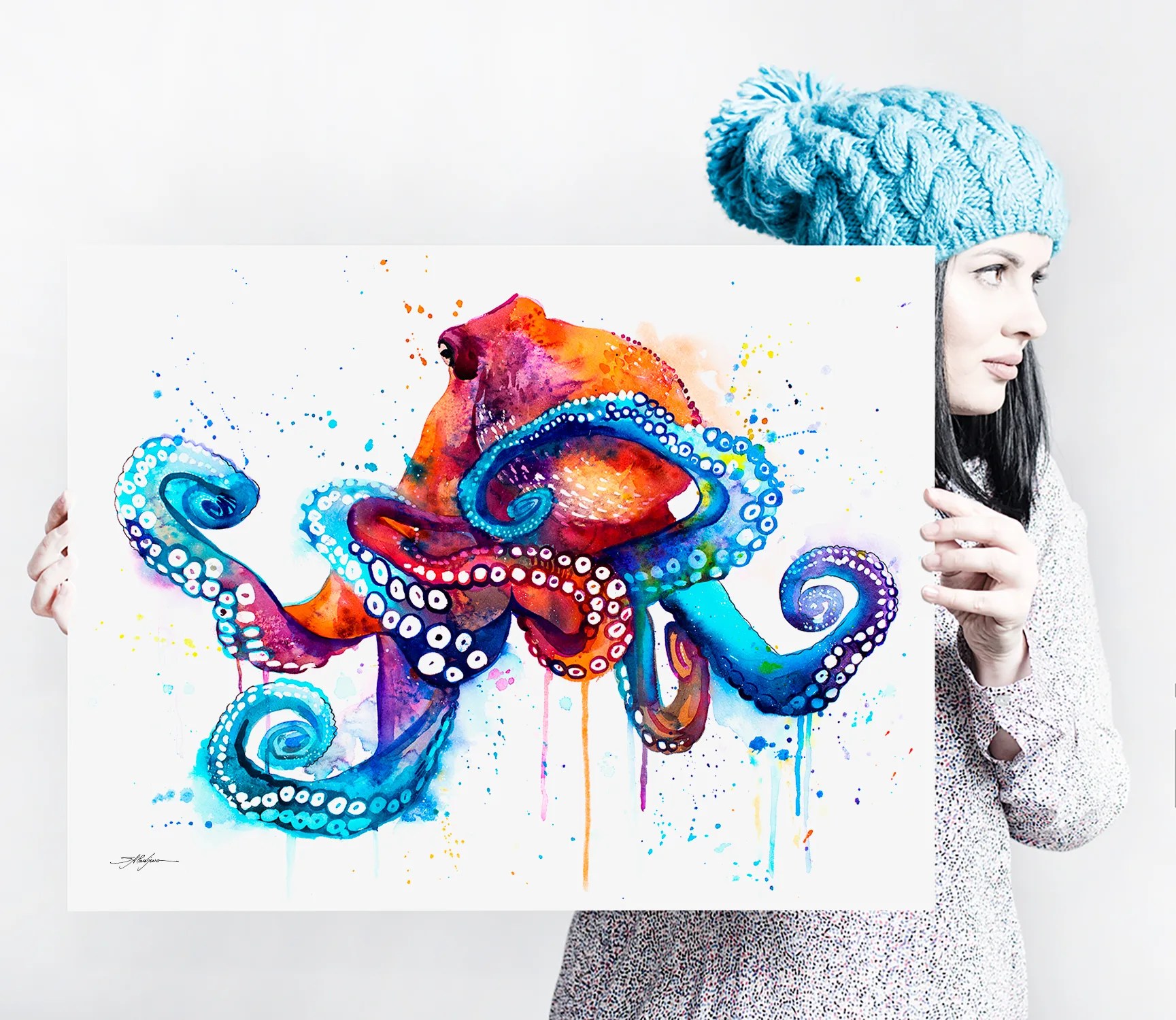 Octopus watercolor painting print by Slaveika Aladjova, art, animal, illustration, Sea art, sea life art, home decor, extra large print