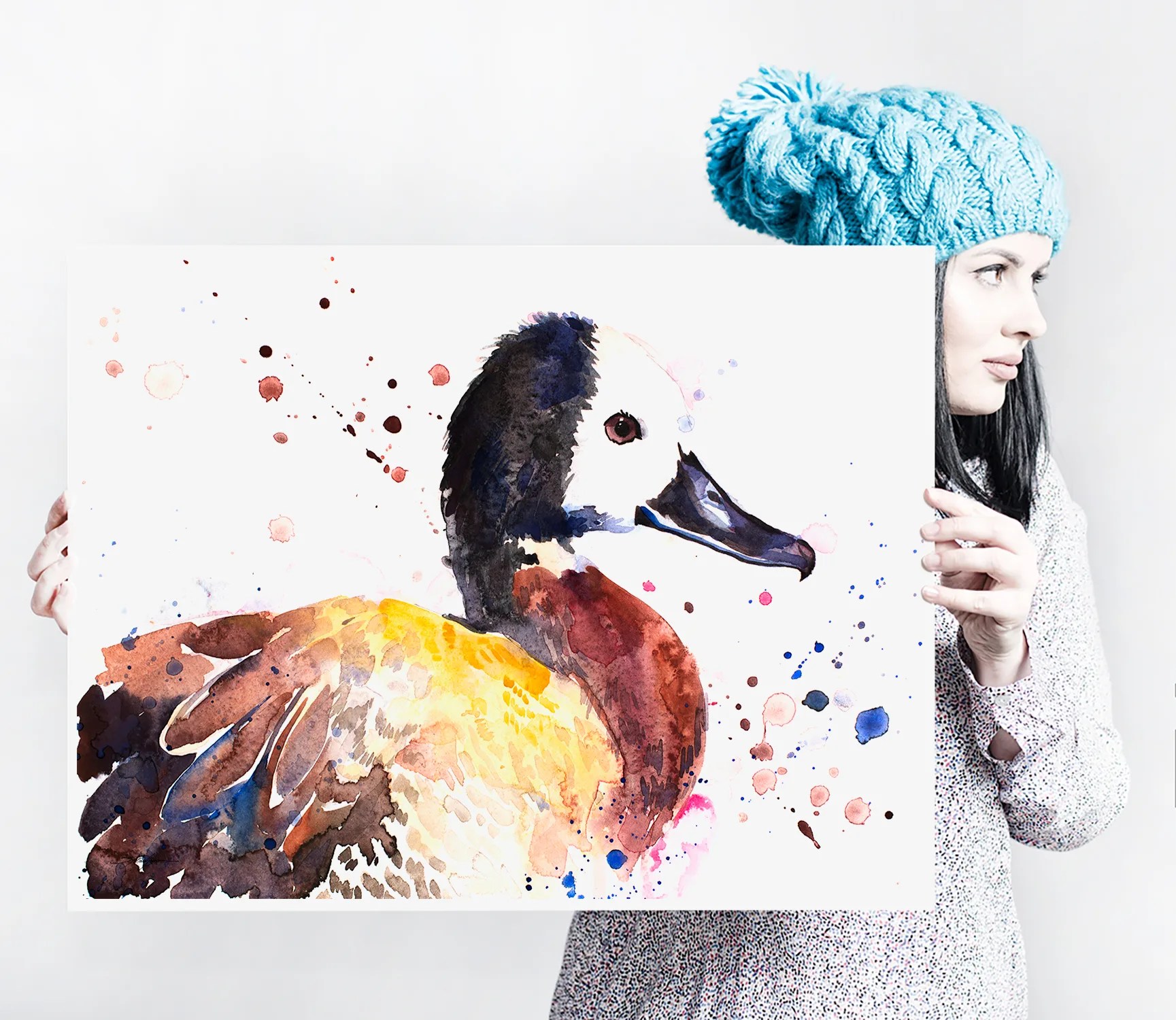White-faced whistling duck watercolor painting print by Slaveika Aladjova