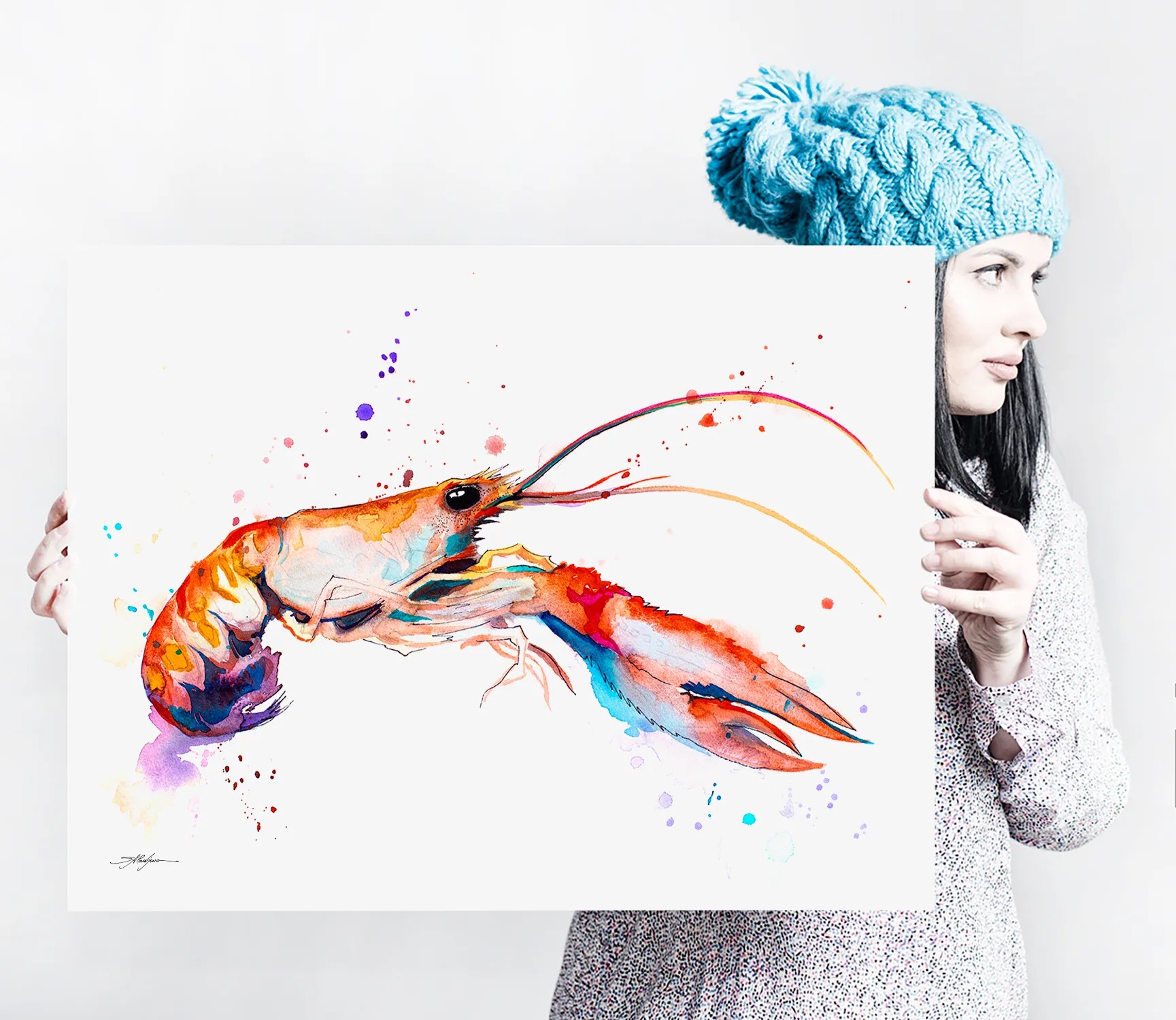 Crawfish watercolor painting, limited edition art print by Slaveika Aladjova, view 4