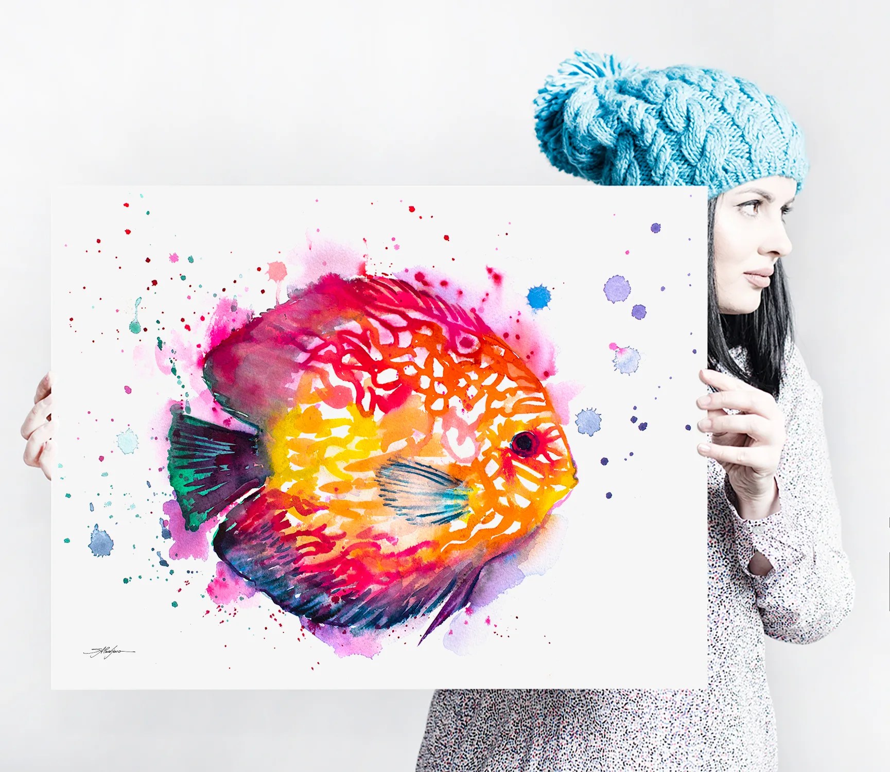 Discus fish watercolor painting, limited edition art print by Slaveika Aladjova, view 4