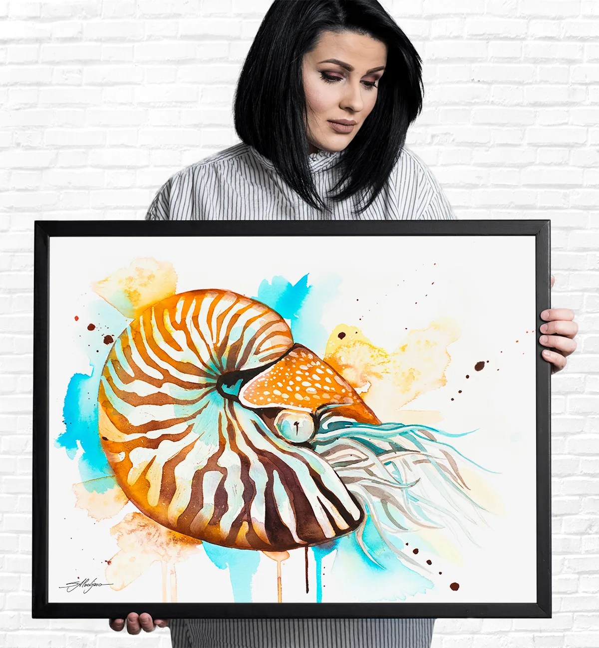 Chambered nautilus watercolor painting print by Slaveika Aladjova, art, animal, illustration, Sea art, sea life art, home decor, Wall art