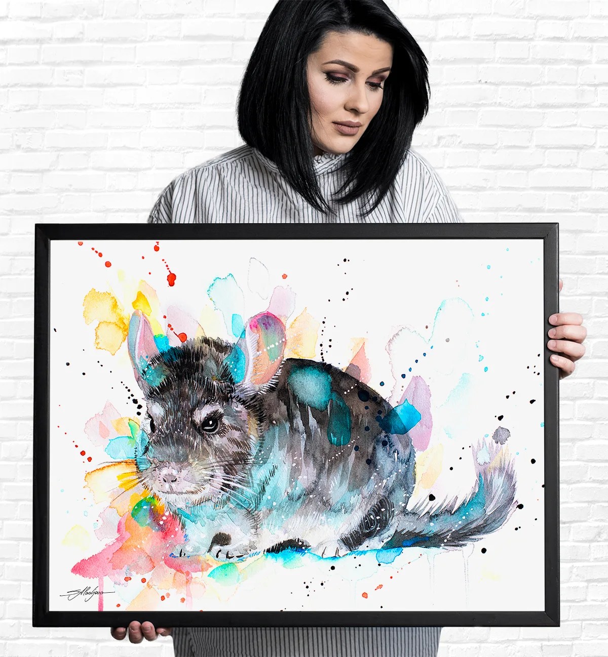 Chinchilla watercolor painting, limited edition art print by Slaveika Aladjova, view 4