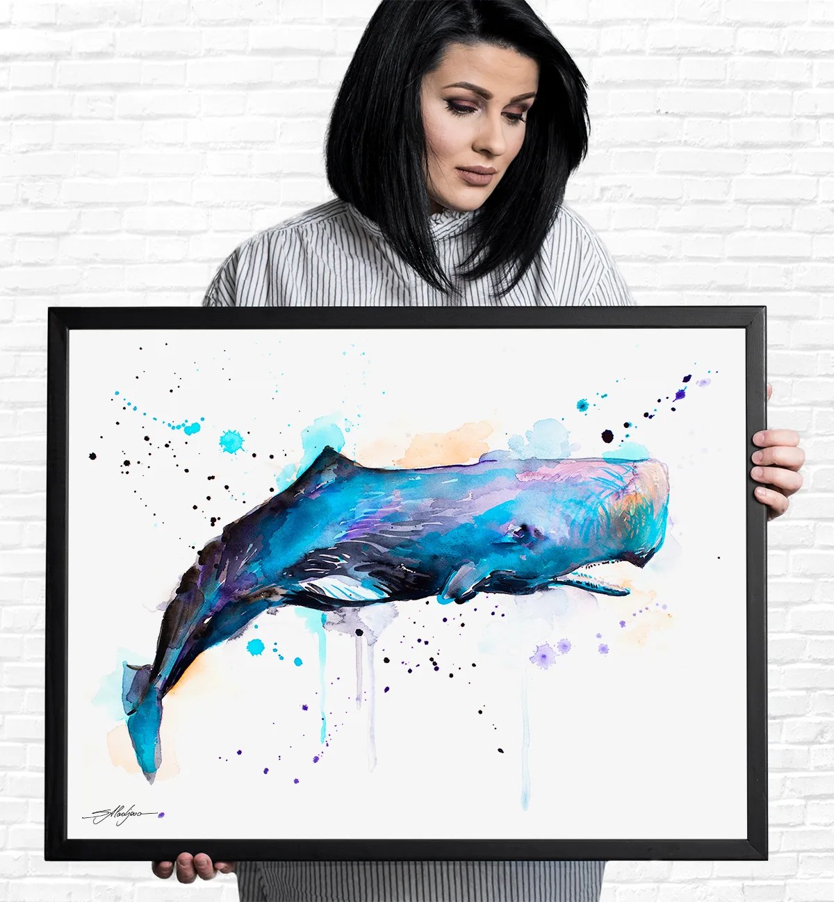 Sperm whale watercolor painting, limited edition art print by Slaveika Aladjova, view 4