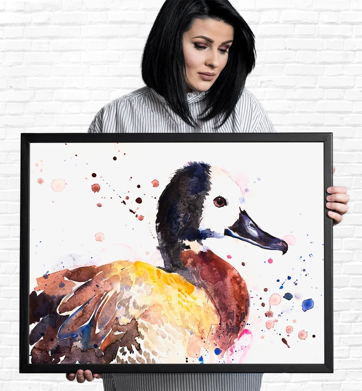 White-faced whistling duck watercolor painting print by Slaveika Aladjova