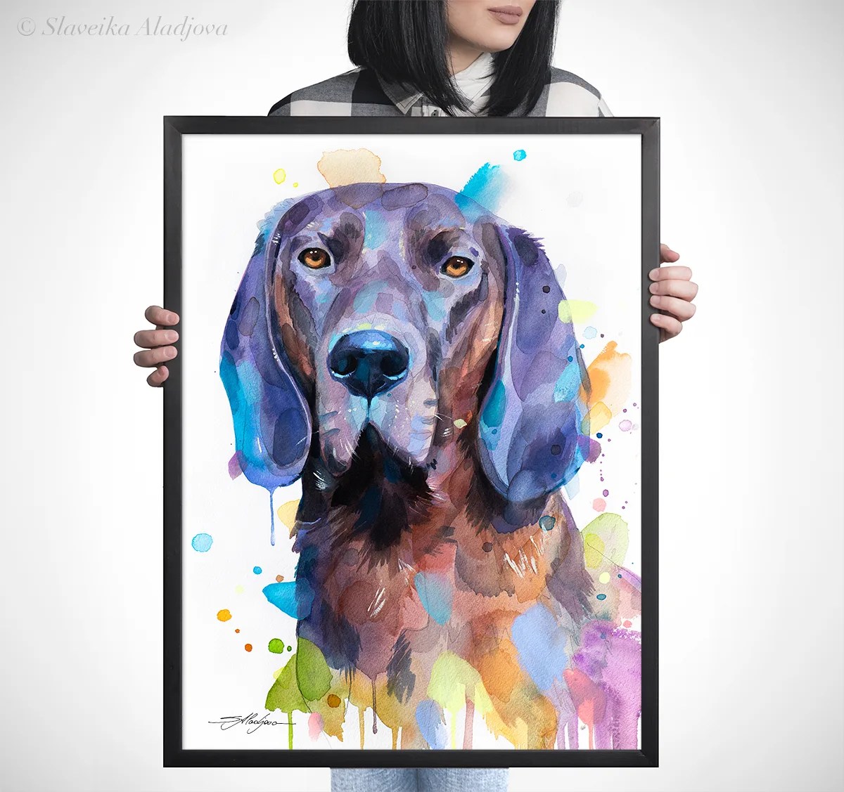 Hanover Hound watercolor painting, limited edition art print by Slaveika Aladjova, view 3