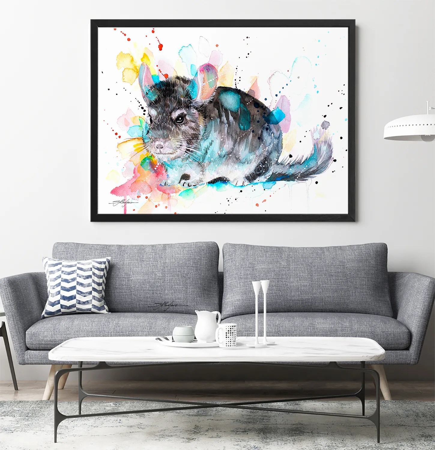 Chinchilla watercolor painting print by Slaveika Aladjova, art, animal, illustration, home decor, wall art, gift, portrait, Contemporary