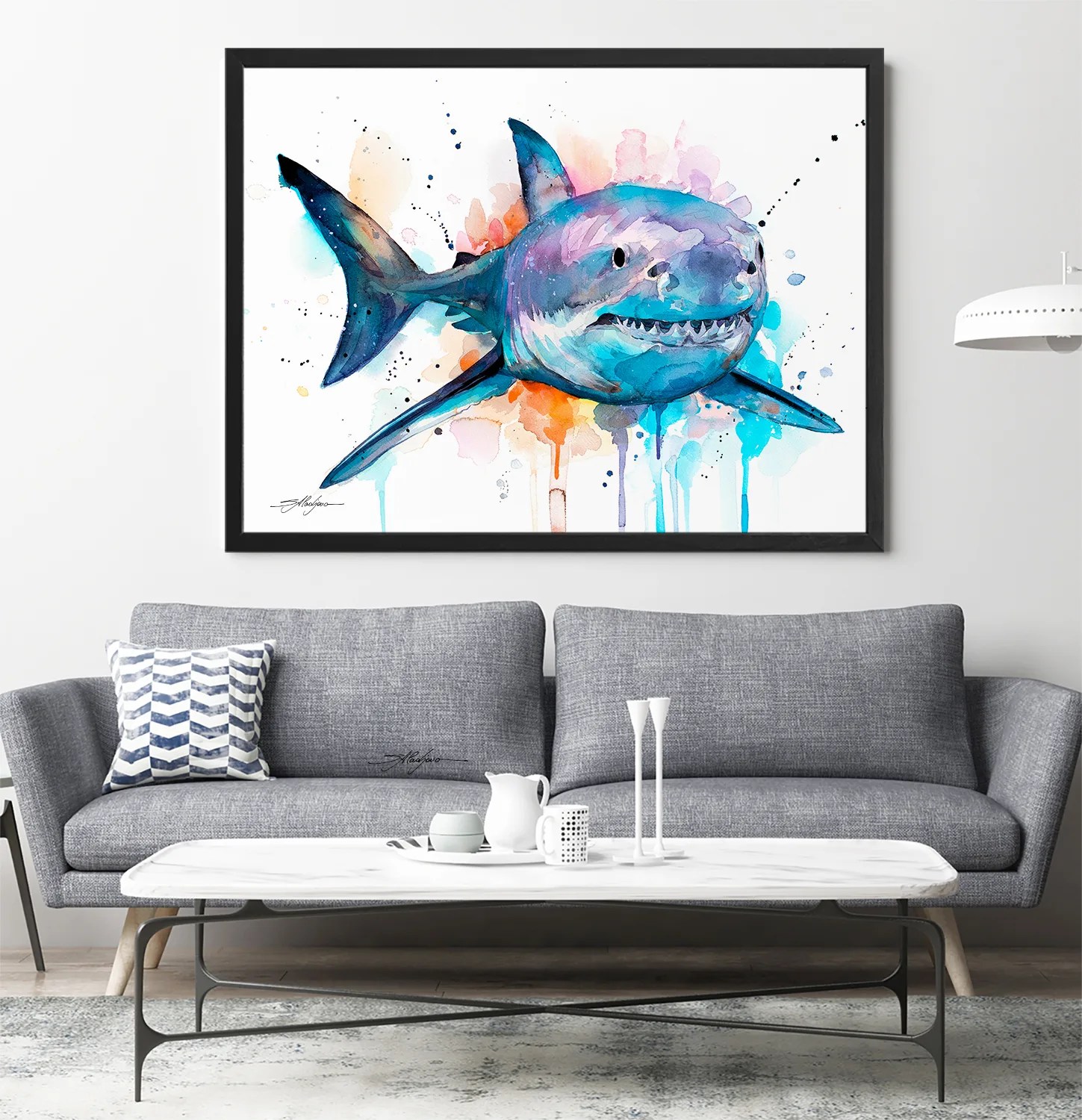 Great white shark watercolor painting, limited edition art print by Slaveika Aladjova, view 4