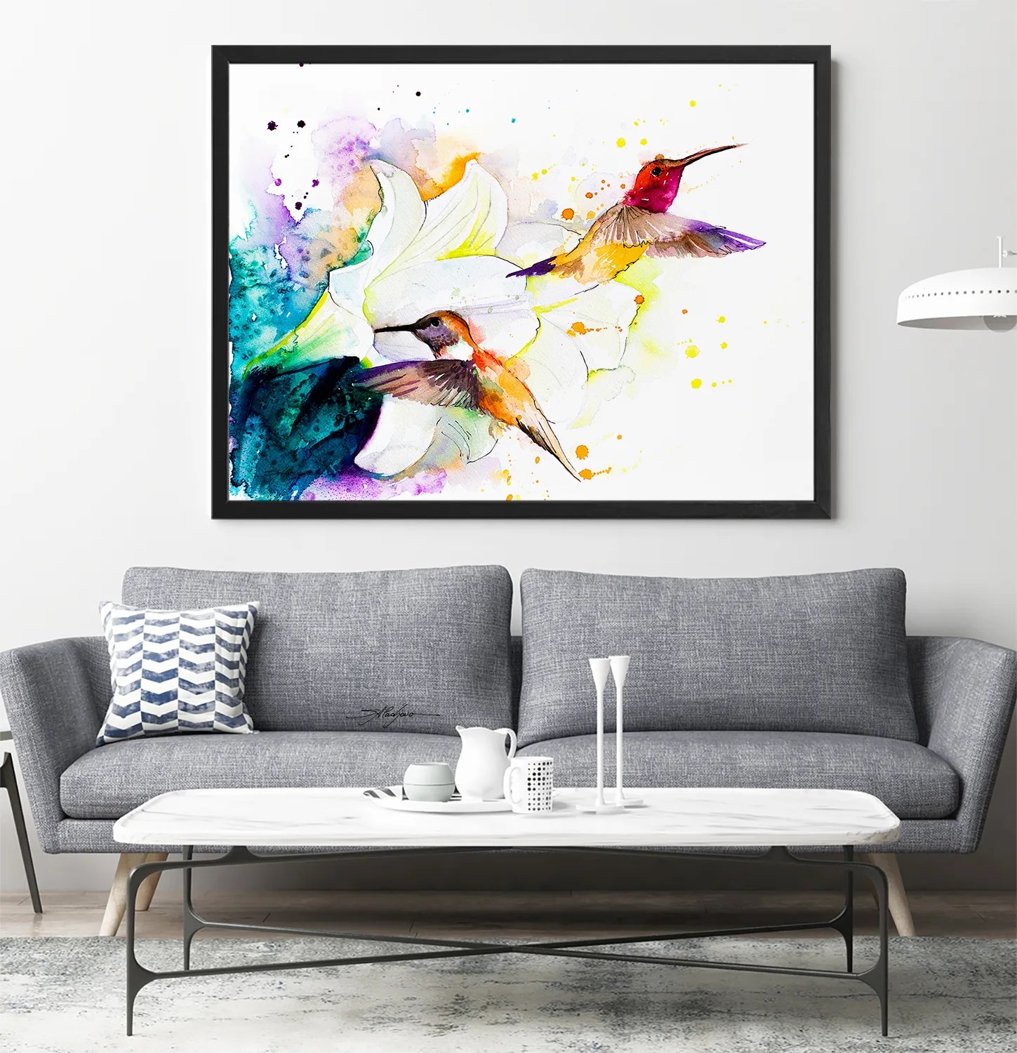 Hummingbirds watercolor painting print by Slaveika Aladjova, art, animal, illustration, bird, home decor, wall art, gift, portrait, Flower