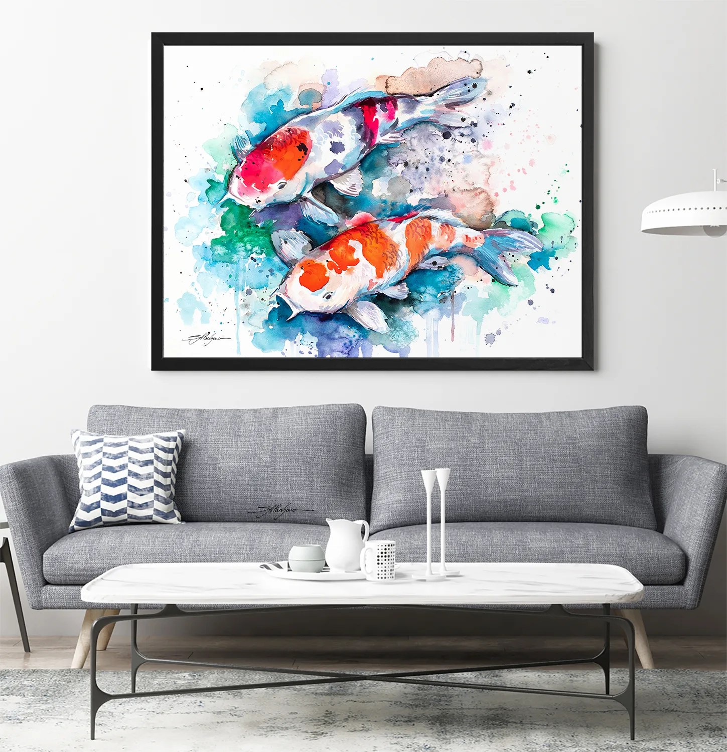 Koi watercolor painting print by Slaveika Aladjova, large canvas, art, animal, illustration, home decor, Nursery, Wildlife, wall art, fish