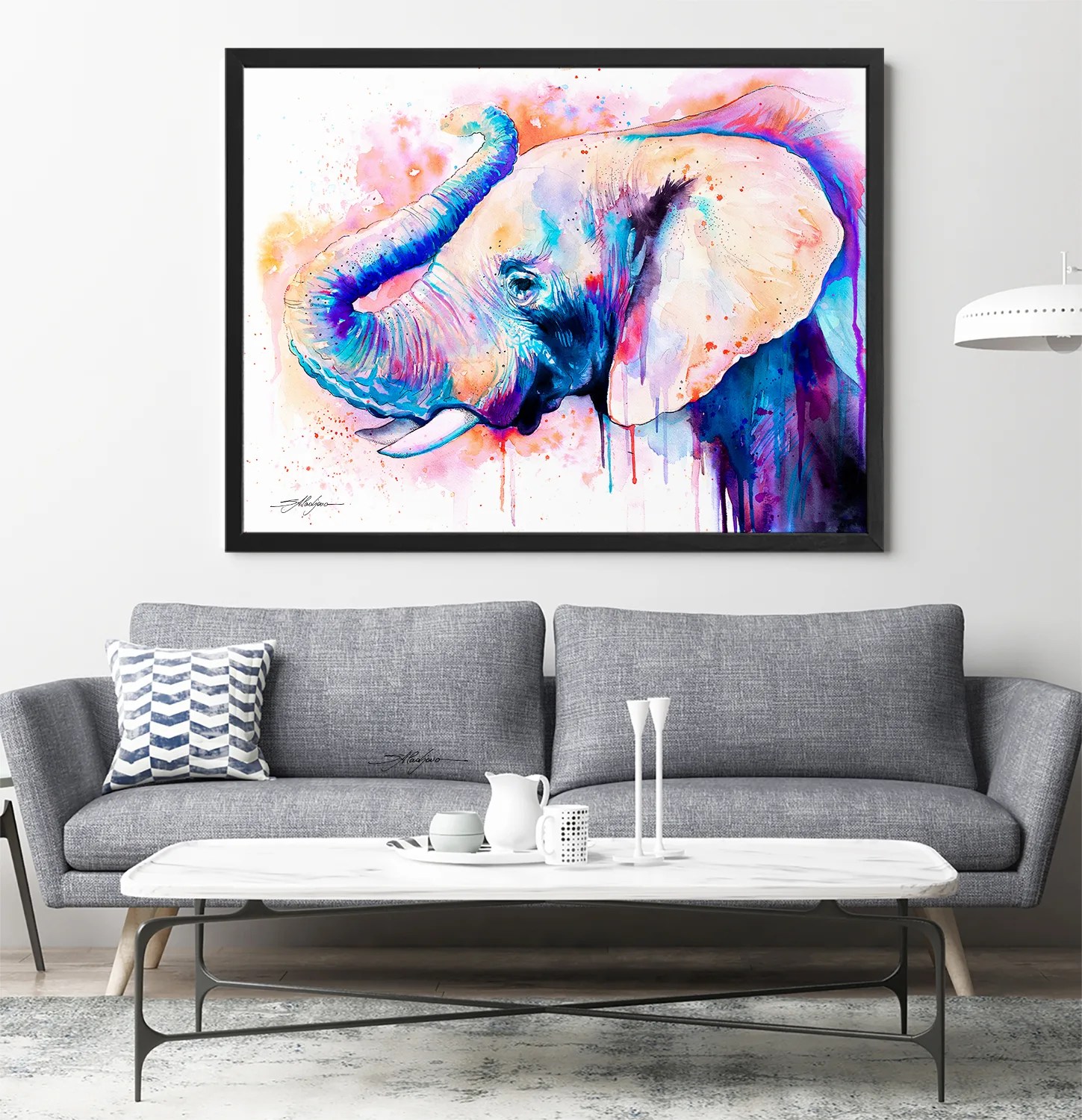 Elephant Head watercolor painting print by Slaveika Aladjova