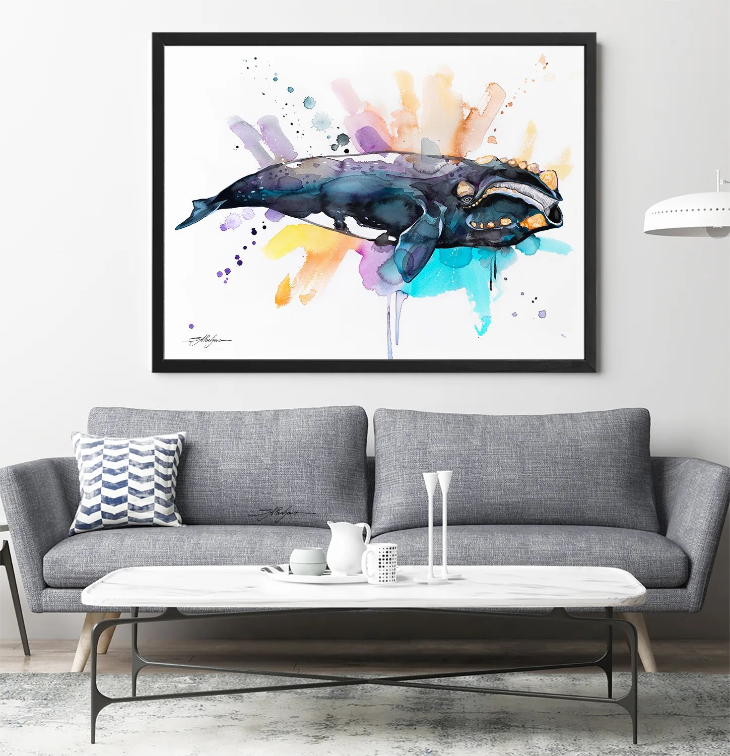 Southern right whale watercolor painting print by Slaveika Aladjova