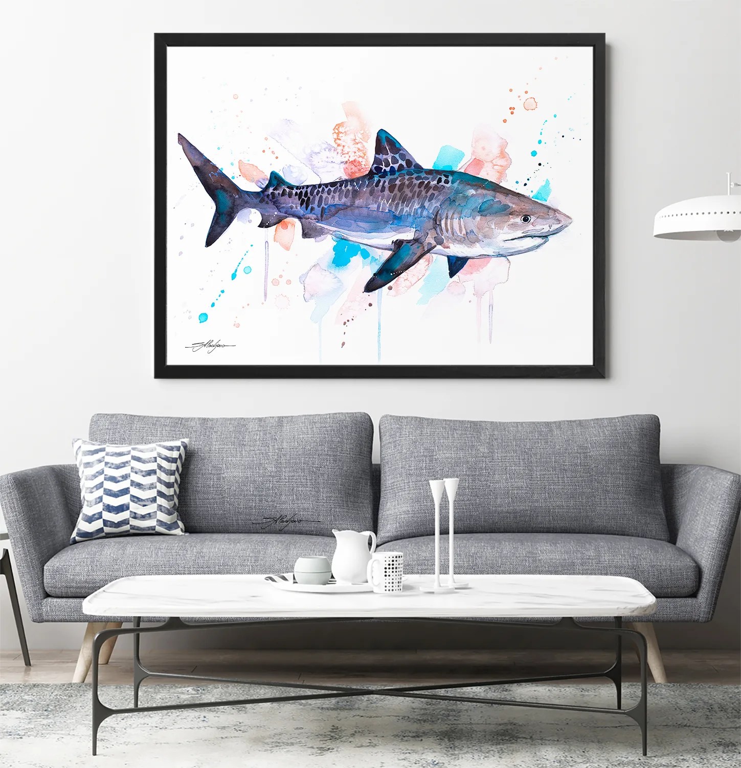 Tiger shark watercolor painting print by Slaveika Aladjova