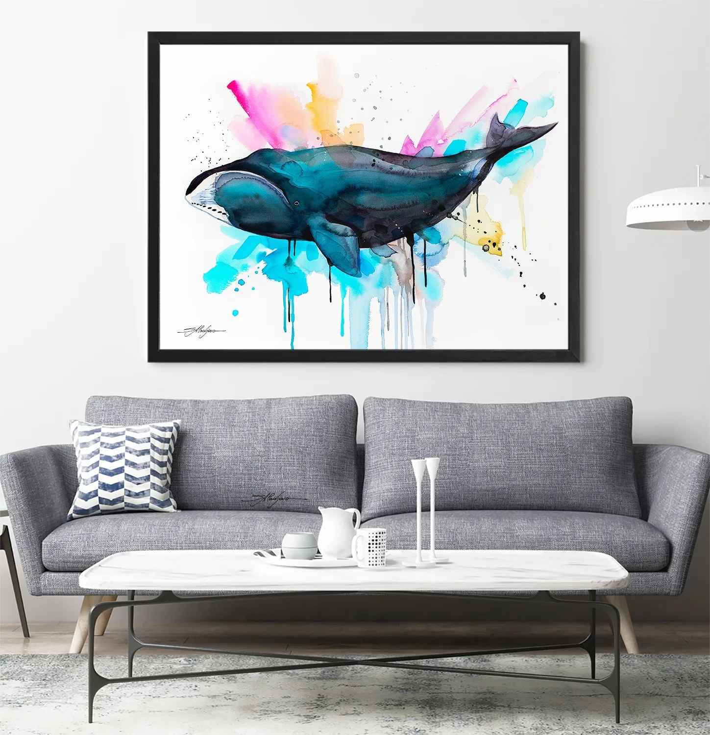 Bowhead whale watercolor painting, limited edition art print by Slaveika Aladjova, view 3
