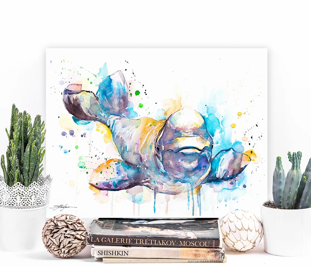 Beluga Whale watercolor painting print by Slaveika Aladjova, art, animal, illustration, Sea art, sea life art,