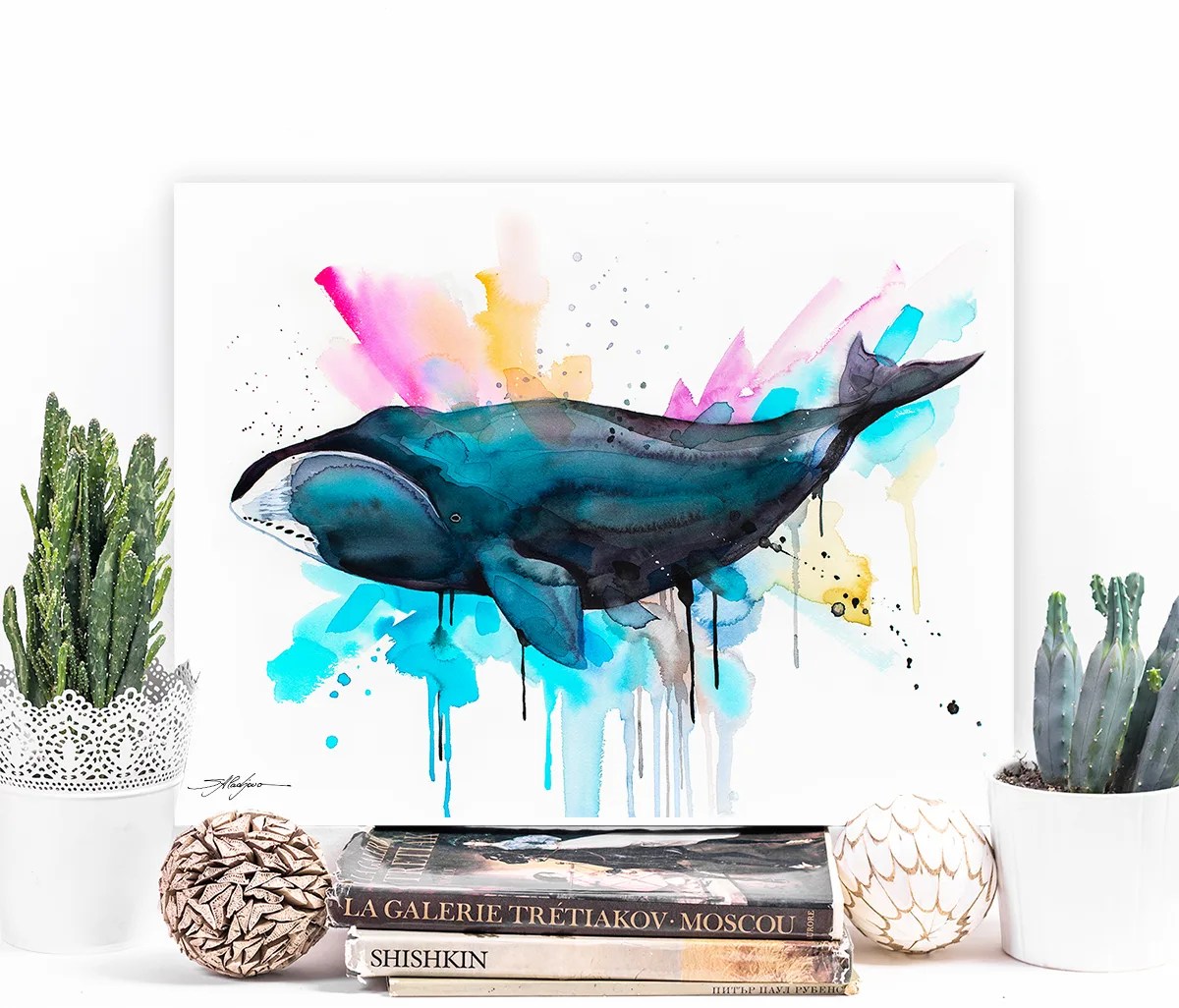 Bowhead whale watercolor painting print by Slaveika Aladjova, art, animal, illustration, Sea art, sea life art, nautical, ocean art
