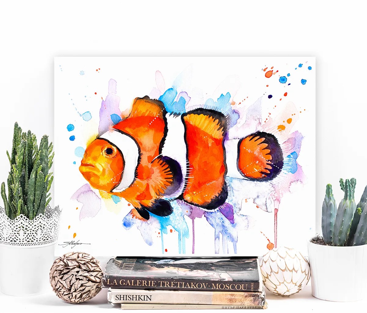 Clownfish watercolor painting, limited edition art print by Slaveika Aladjova, view 4