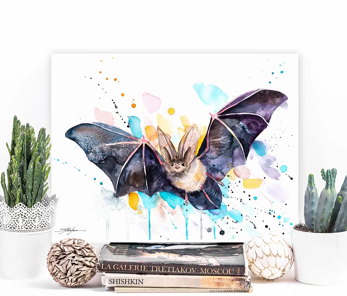 Townsend's big-eared bat watercolor painting print by Slaveika Aladjova