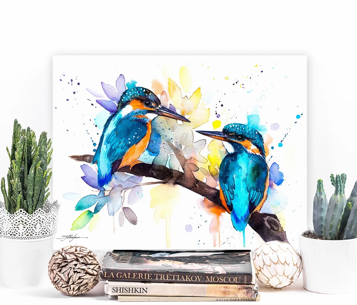 Kingfisher watercolor painting print by Slaveika Aladjova, art, animal, illustration, bird, home decor, wall art, gift, portrait,