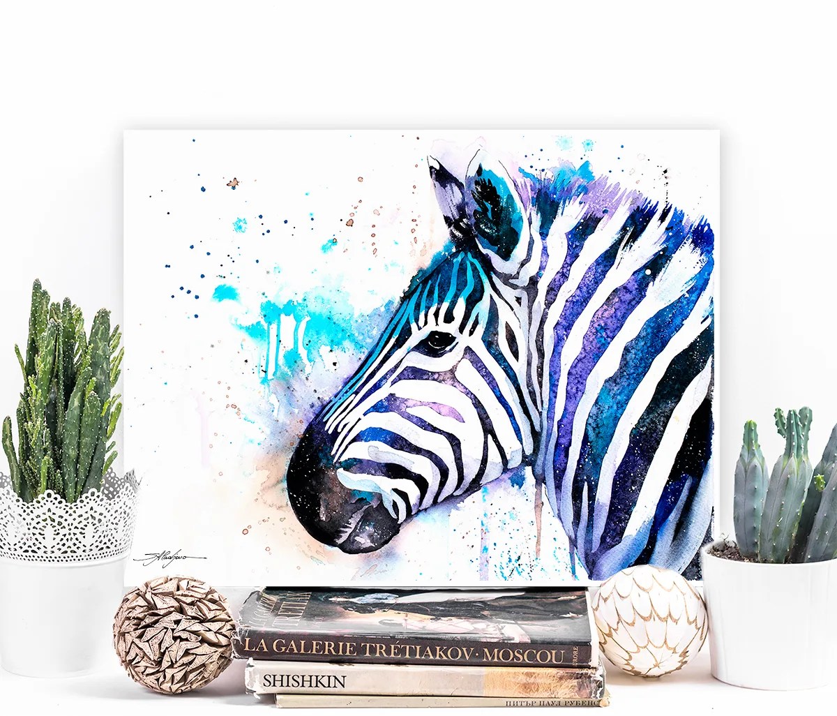 Zebra watercolor painting, limited edition art print by Slaveika Aladjova, view 3