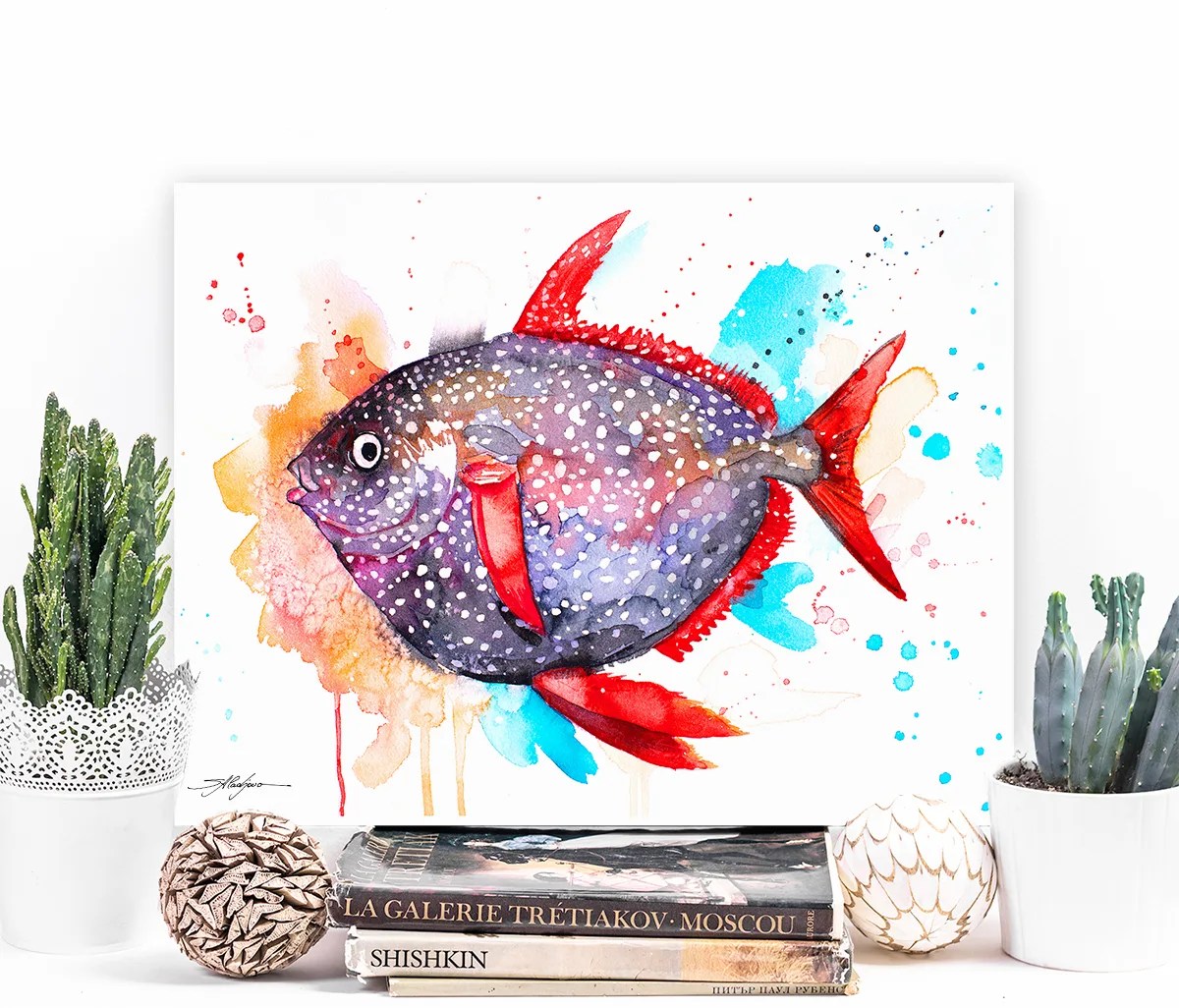 Opah watercolor painting, limited edition art print by Slaveika Aladjova, view 3