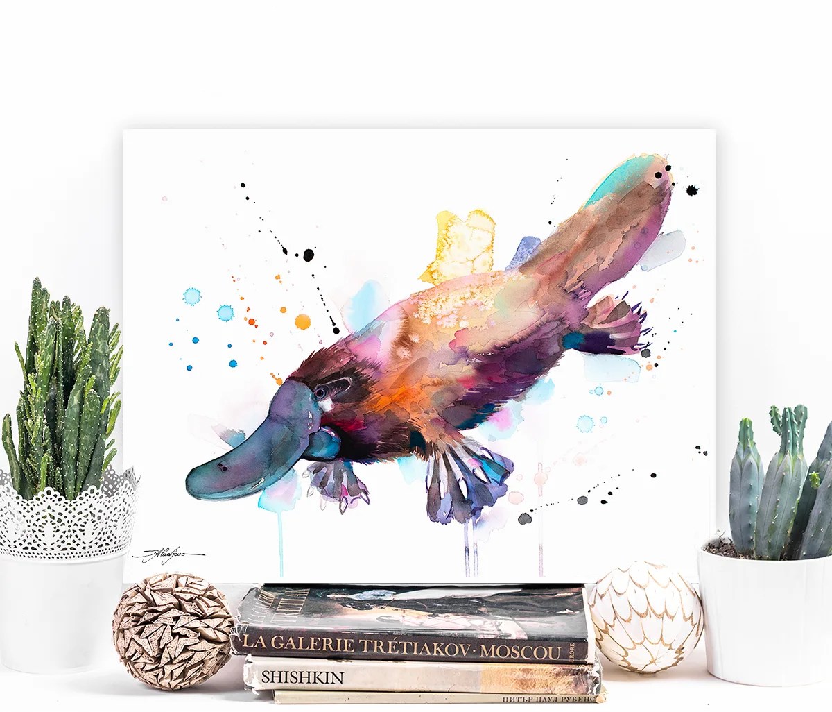 Platypus watercolor painting print by Slaveika Aladjova