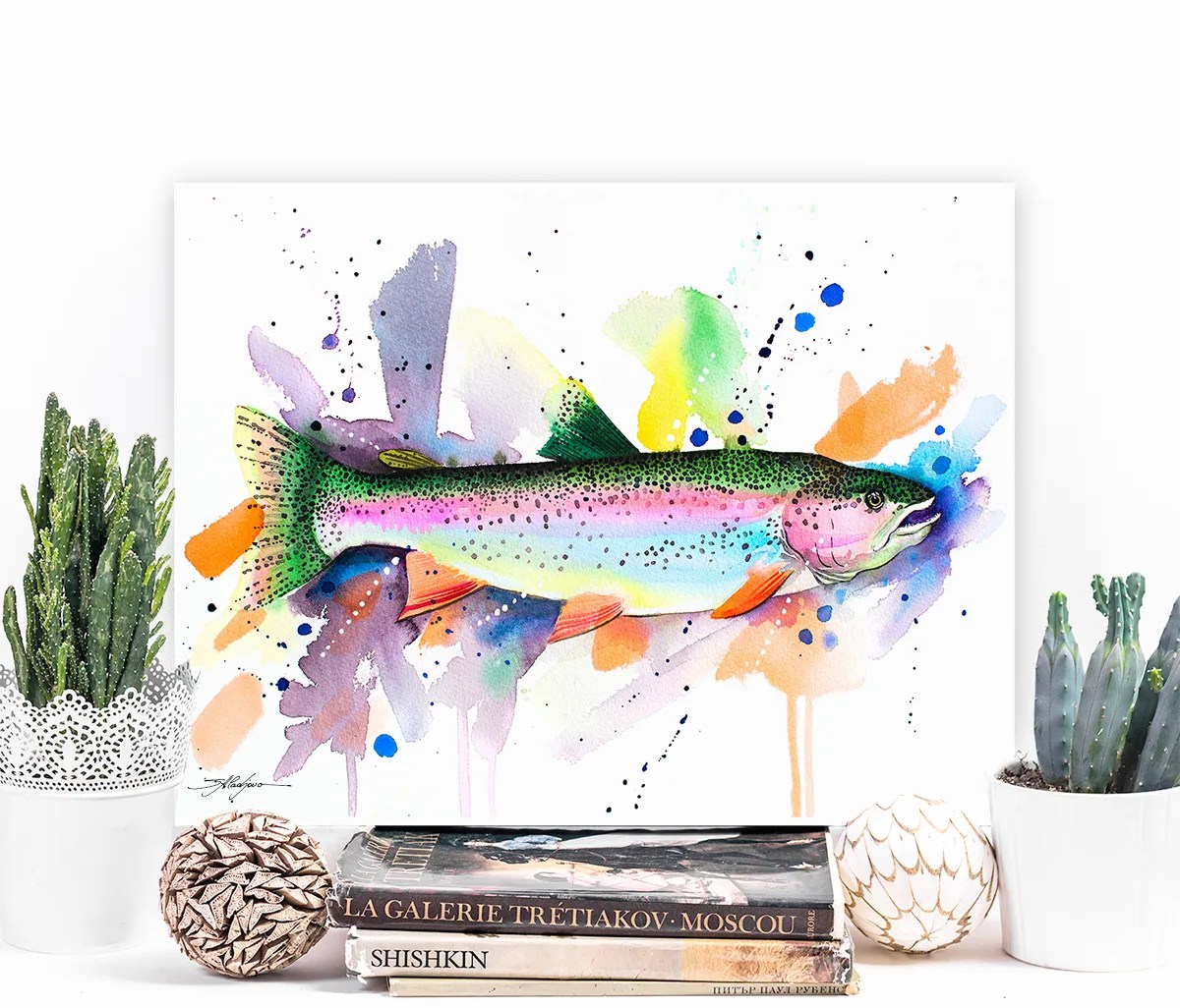 Rainbow trout watercolor painting print by Slaveika Aladjova