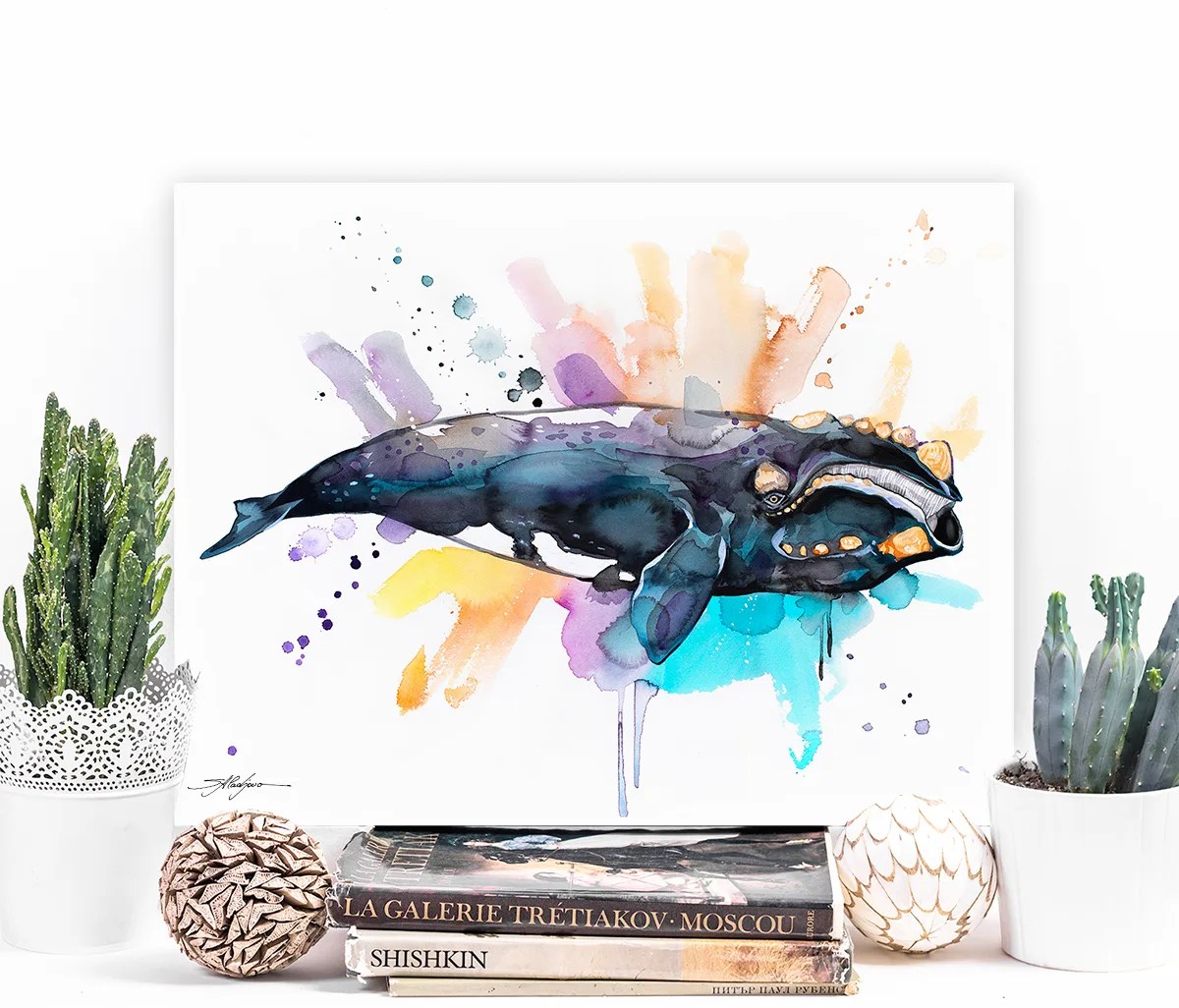Southern right whale watercolor painting, limited edition art print by Slaveika Aladjova, view 3