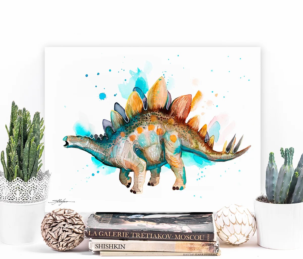 Stegosaurus watercolor painting print by Slaveika Aladjova