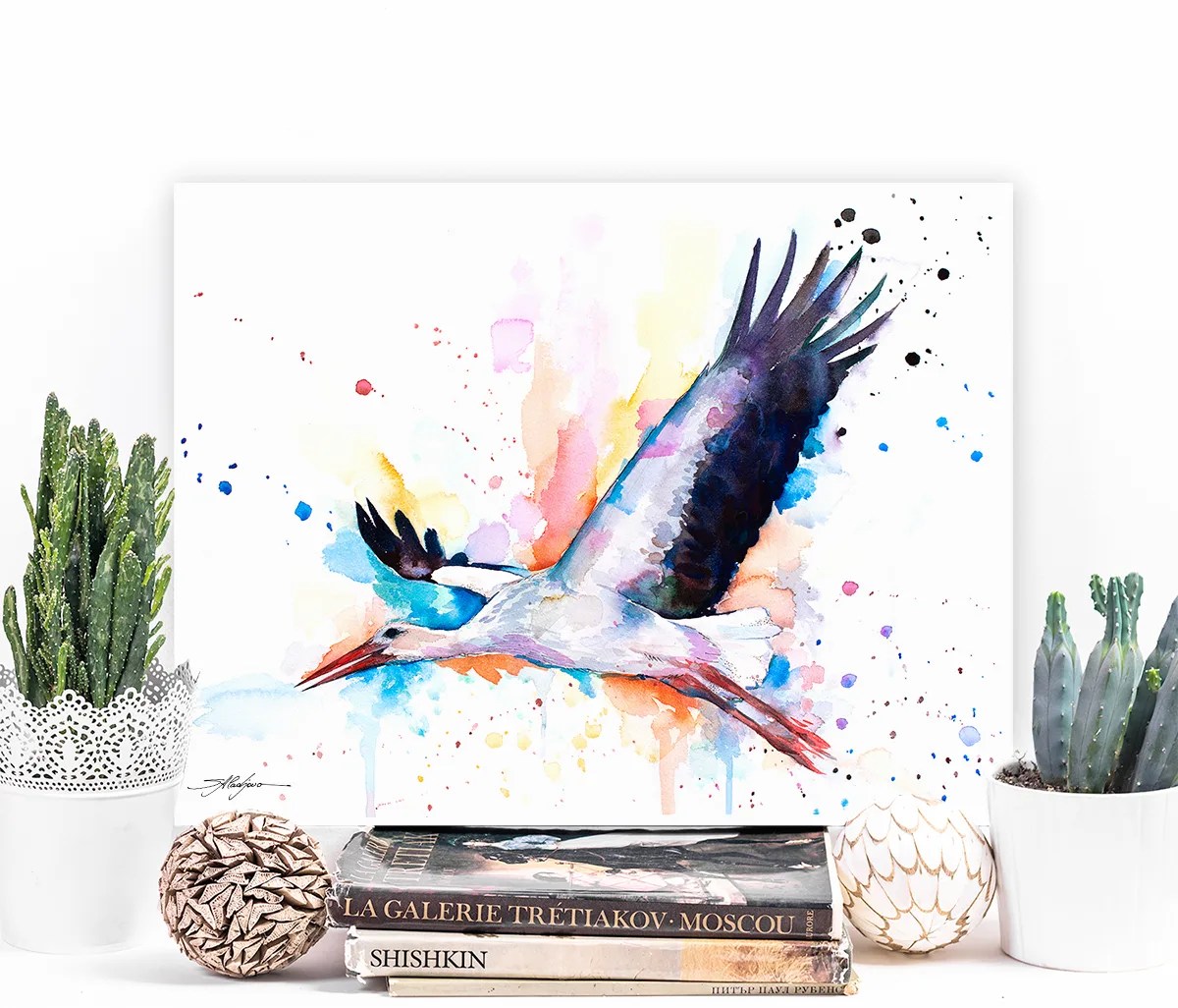 Stork watercolor painting print by Slaveika Aladjova