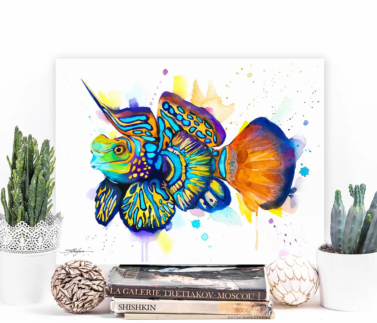 Mandarinfish watercolor painting, limited edition art print by Slaveika Aladjova, view 3