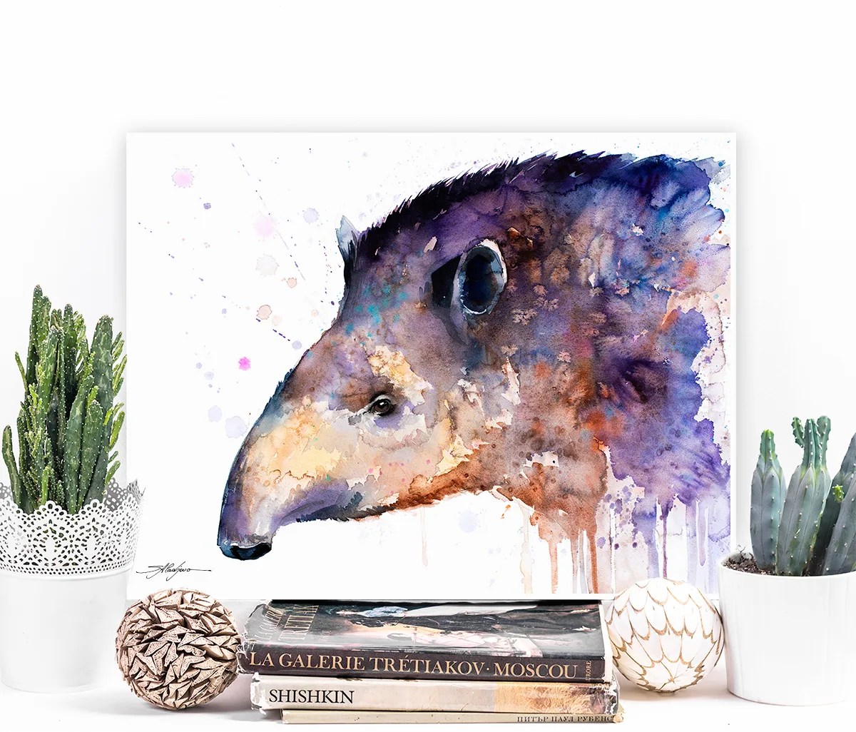 Tapir watercolor painting, limited edition art print by Slaveika Aladjova, view 3