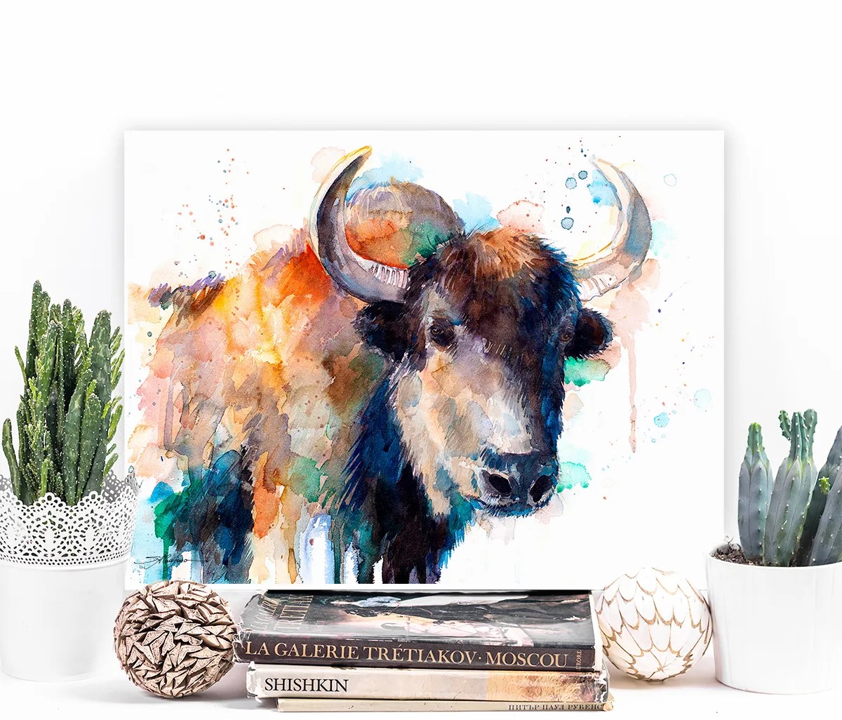 Yak watercolor painting, limited edition art print by Slaveika Aladjova, view 3