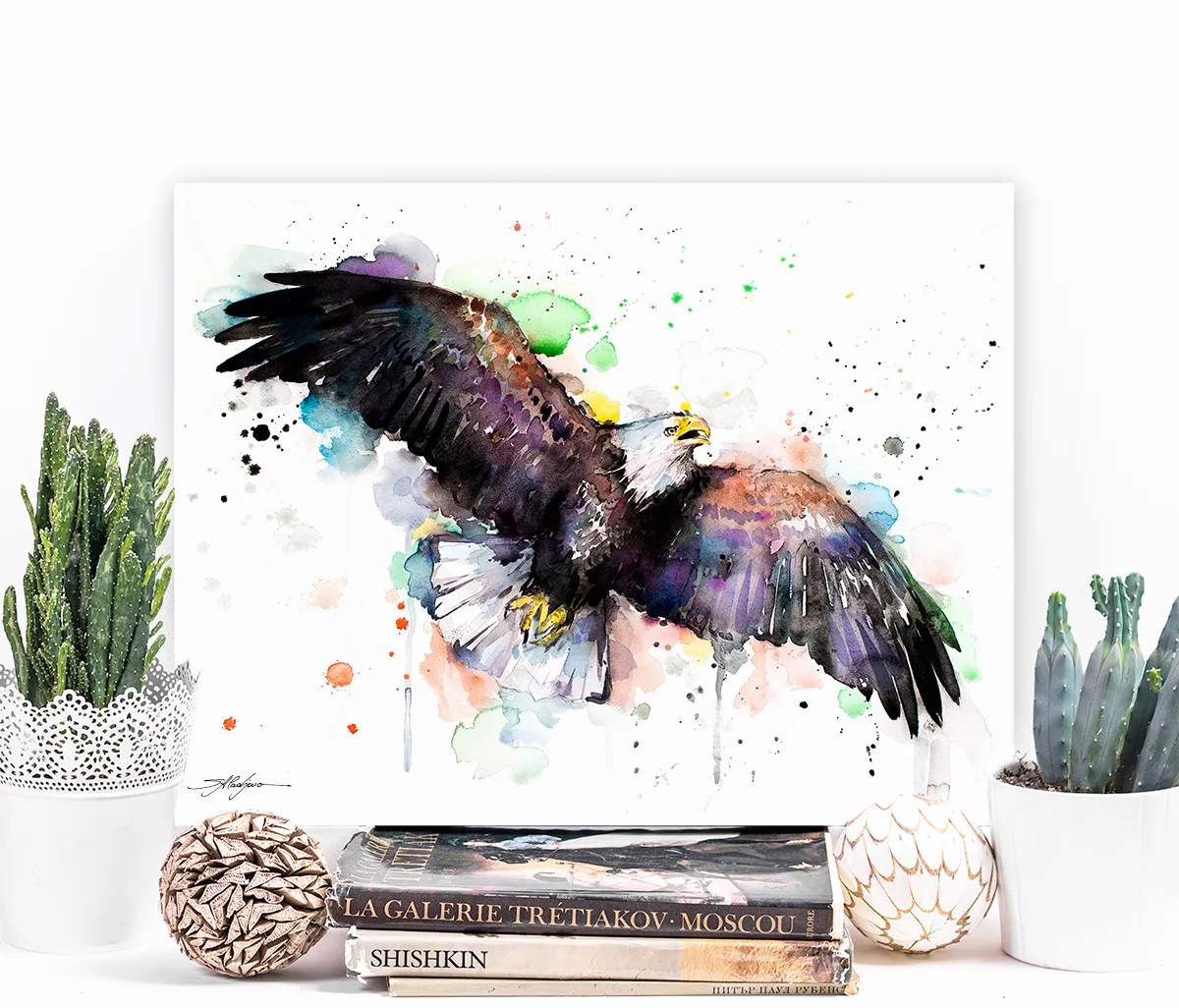 Bald Eagle watercolor painting print by Slaveika Aladjova, animal, illustration, bird art,
