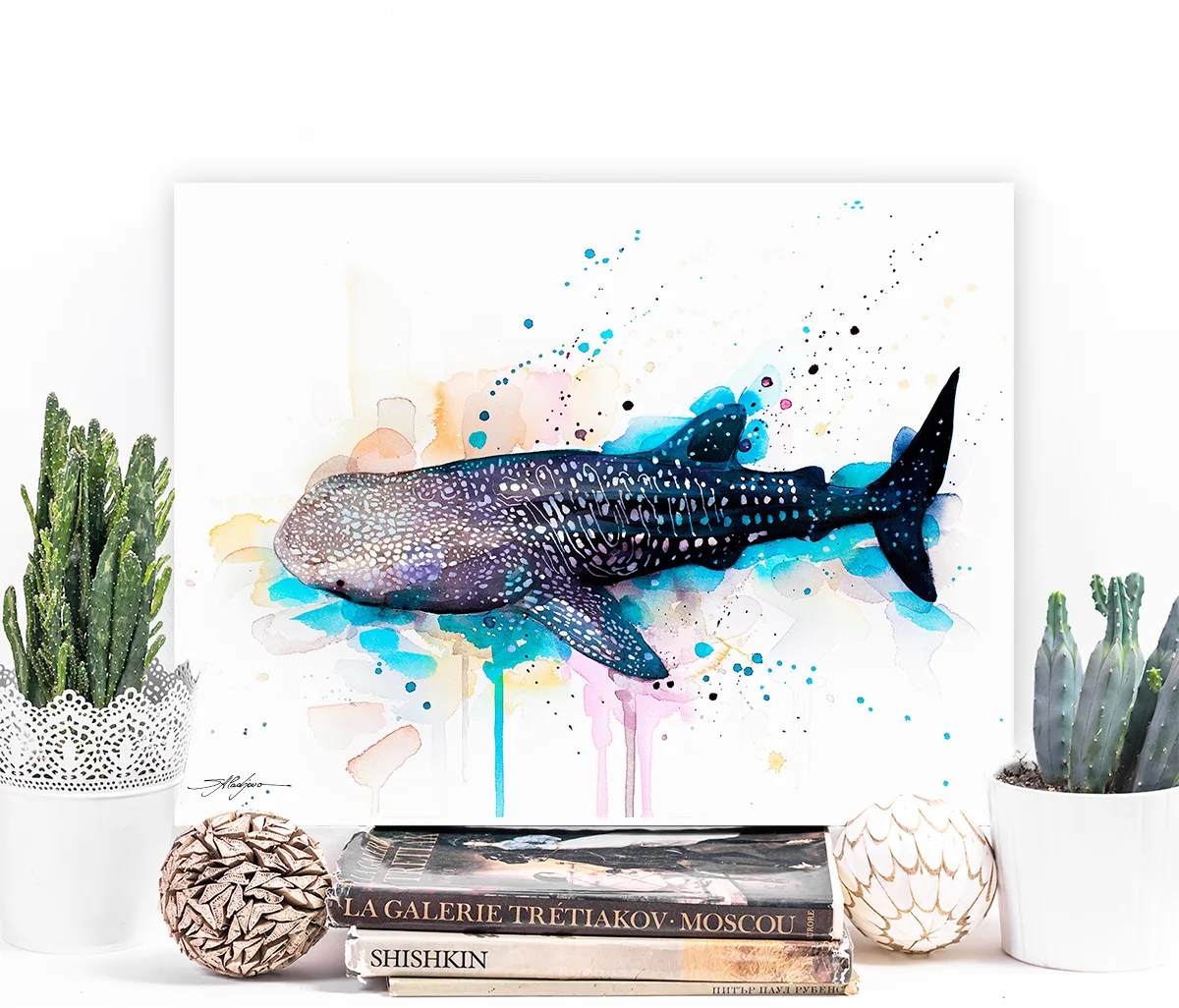 Whale shark watercolor painting, limited edition art print by Slaveika Aladjova, view 3
