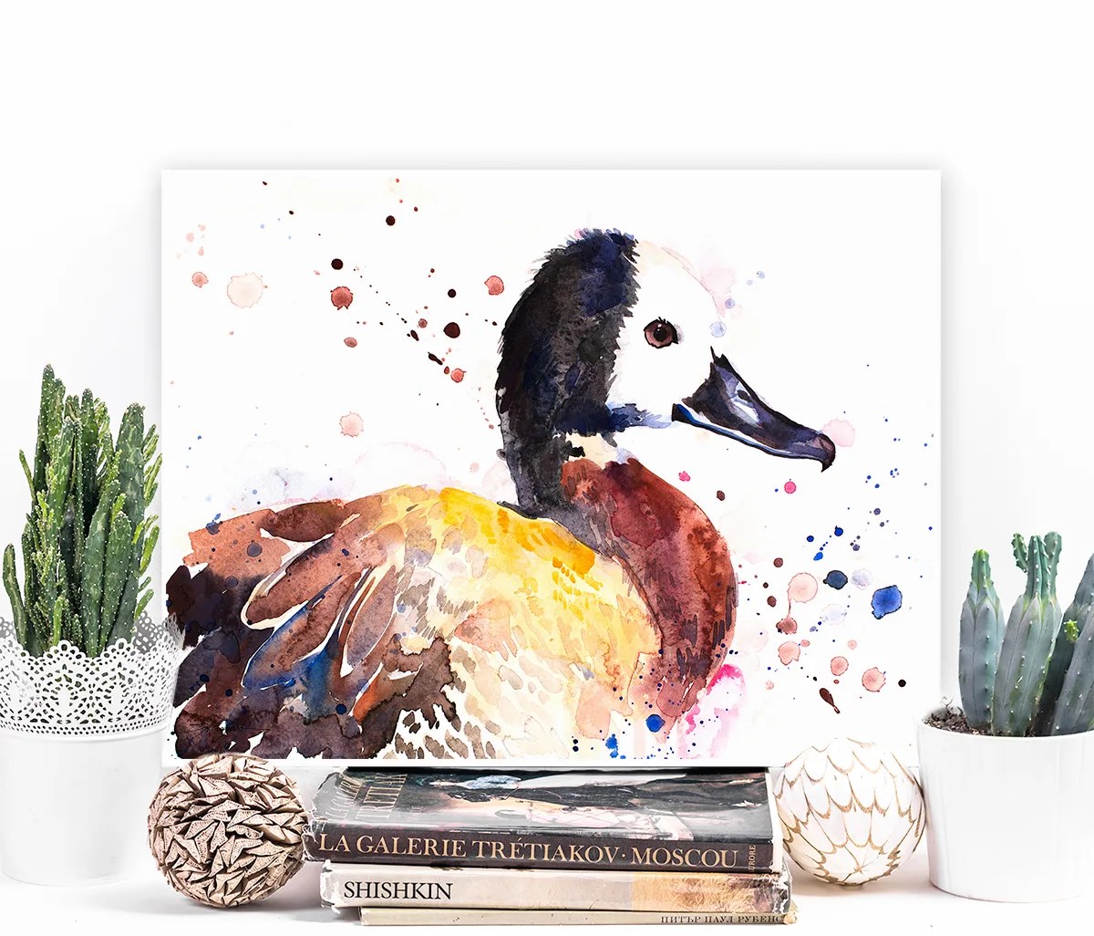 White-faced whistling duck watercolor painting print by Slaveika Aladjova