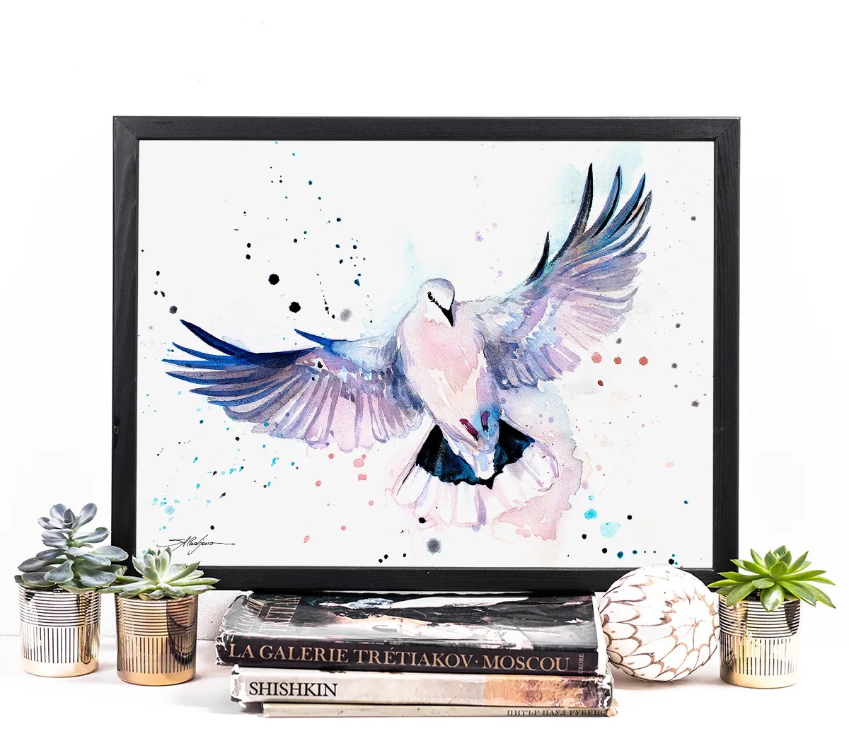 Dove watercolor painting print by Slaveika Aladjova, art, animal, illustration, bird, home decor, wall art, gift, Wildlife, Contemporary