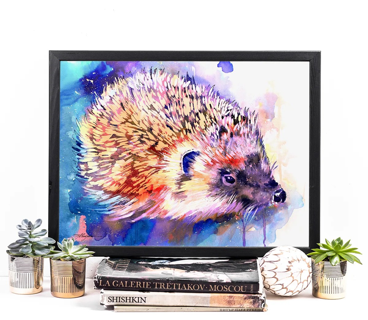 Hedgehog watercolor painting, limited edition art print by Slaveika Aladjova, view 3
