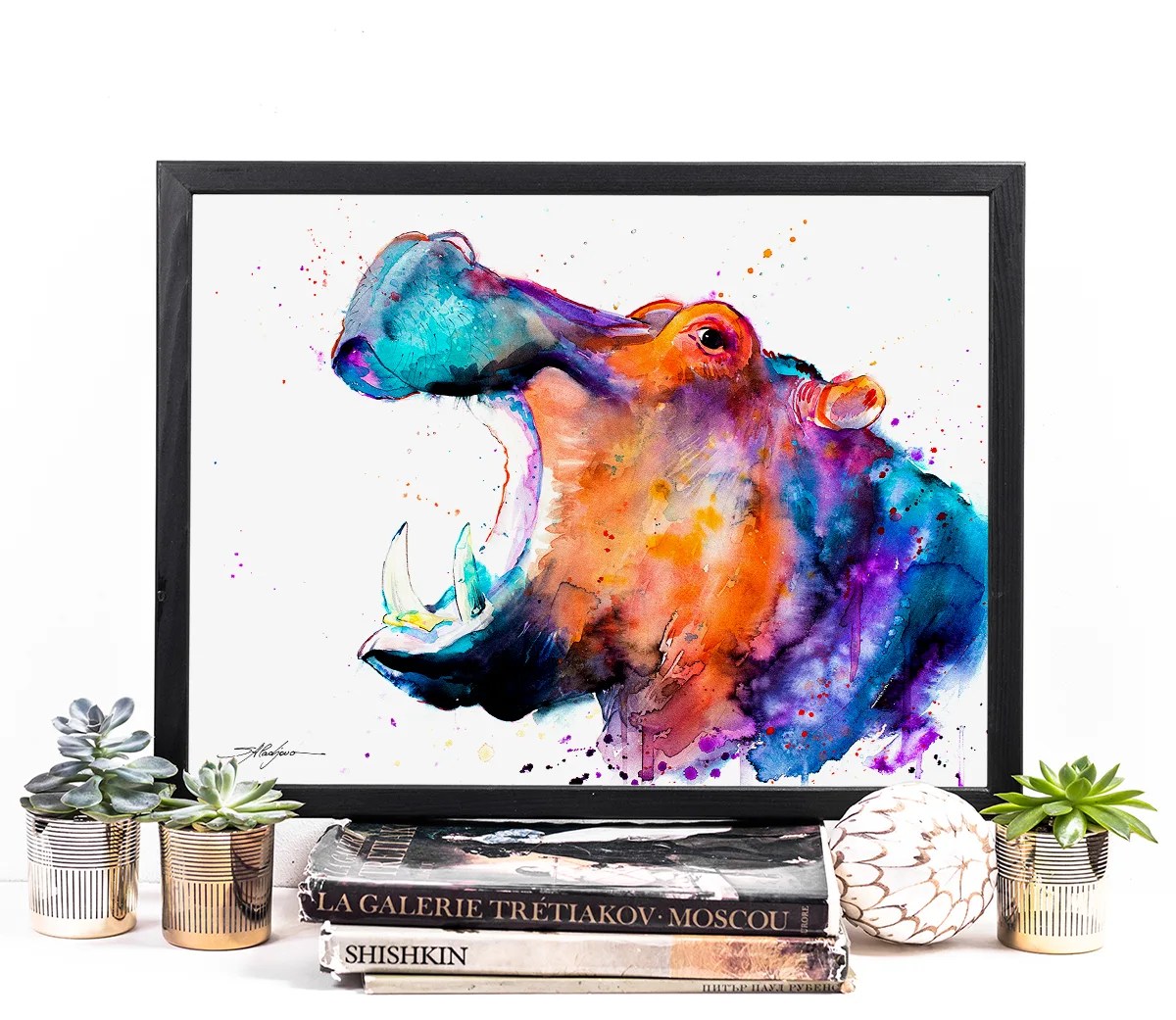 Hippo watercolor painting print by Slaveika Aladjova, art, animal, illustration, home decor, Nursery, African, Wildlife, wall art