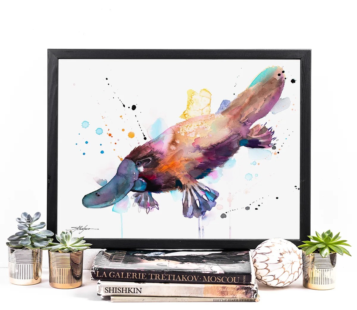 Platypus watercolor painting print by Slaveika Aladjova